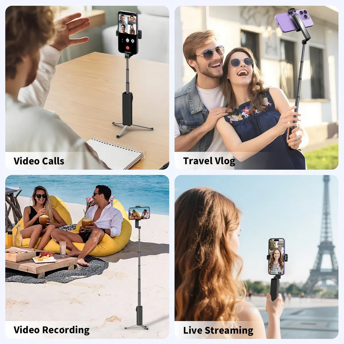 yAyusi Estensibile Mini Selfie Stick Treppiede con Telecomando, Treppiede Portatile Tascabile per iPhone, Piccolo Compatto Telefono Selfie Stick per Vlog/Registrazione Video/Streaming Live (Nero)