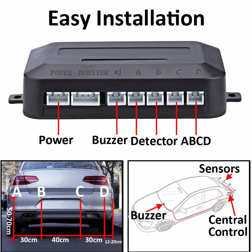 Auto Sensori di Parcheggio 4 Sensore Posteriore Parcheggio Kit Sistema Radar Parcheggio in Retromarcia Allarme Sonoro Distanza Radar Inverso Blu