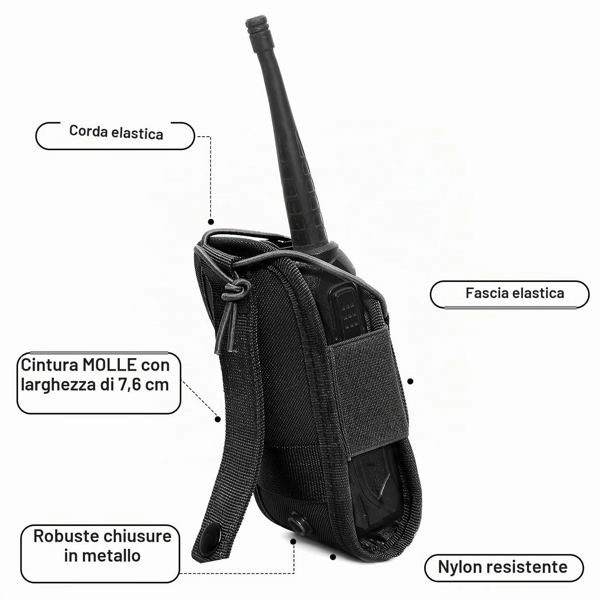 Walkie Talkie - Custodia in nylon per radiotelefoni, supporto regolabile per radio, custodia intercom per gilet, supporto radio per cintura