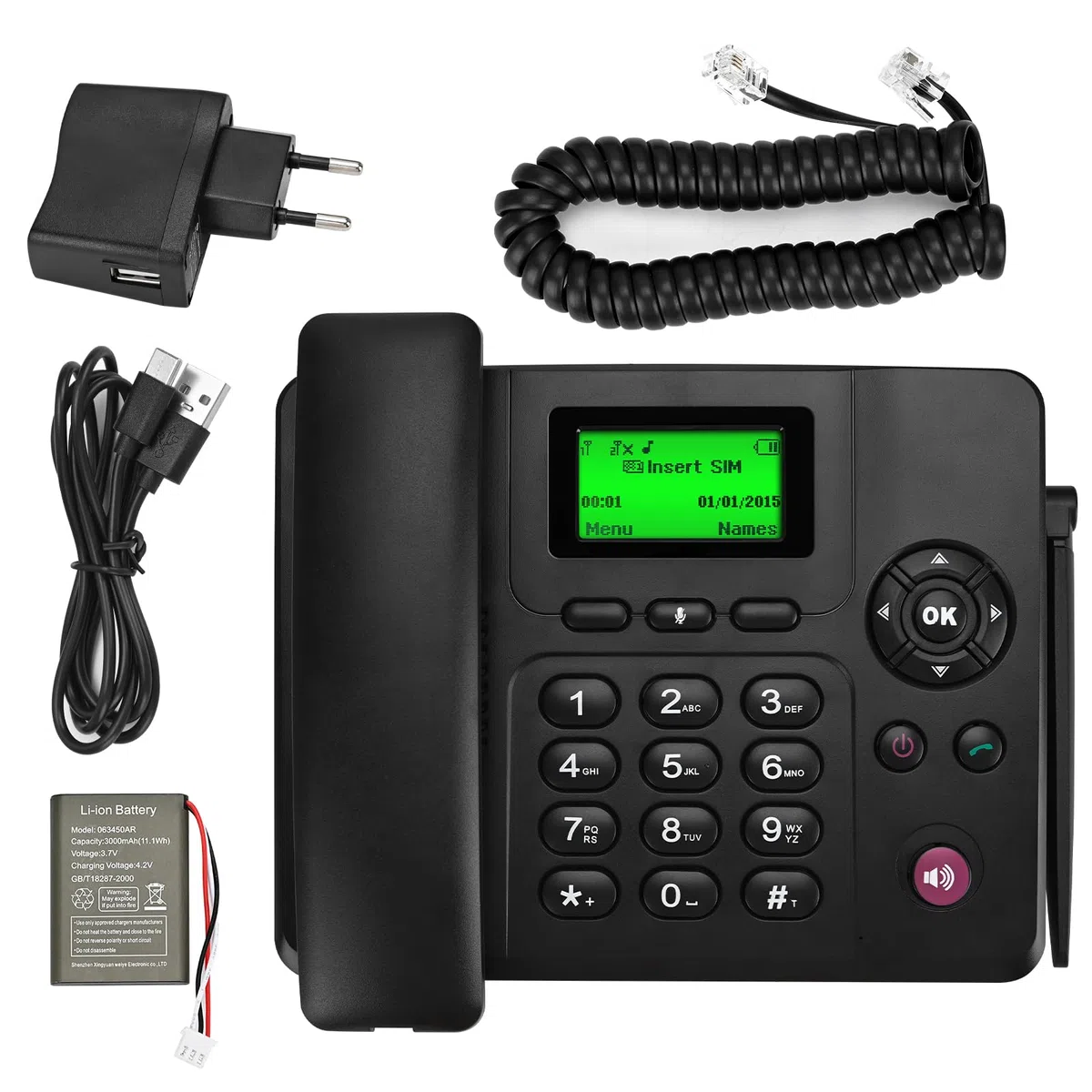 Lychee 2, 3, 4G Telefono Fisso Senza Fili: Dual SIM, Multilingue (Tedesco Incluso), Grande Schermo con Retroilluminazione, Telefono da Scrivania per Ufficio, Hotel o Uso Domestico