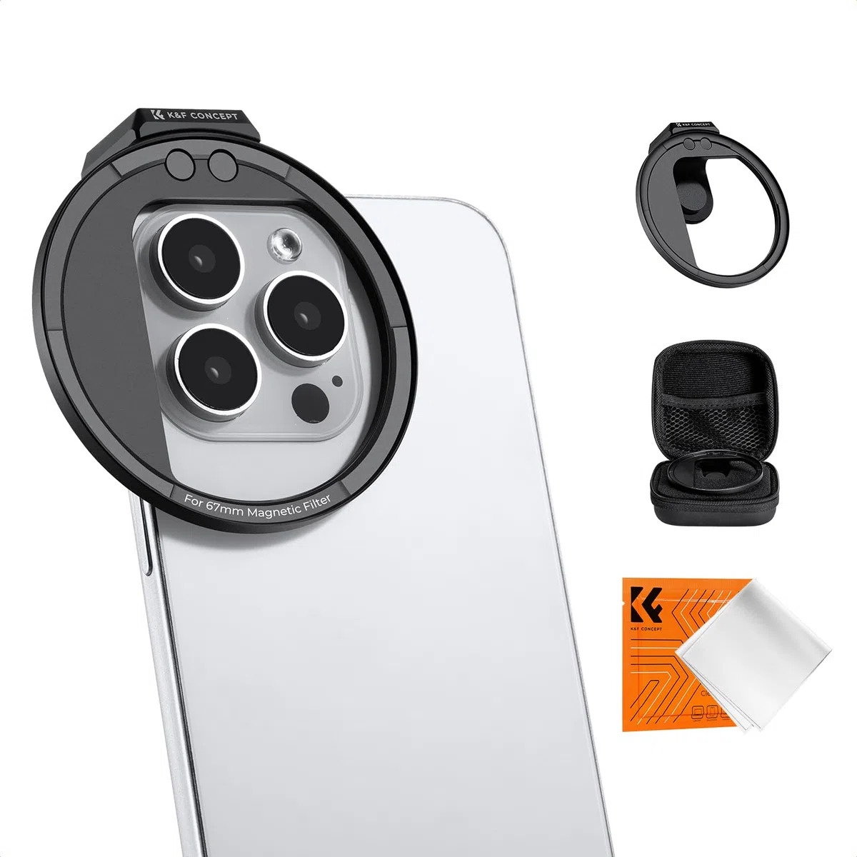 K&F CONCEPT 67mm Clip-on Magnetico Filtro Adattatore per Cellulari, Adattatore per Anello Magnetico per Filtros Telefono Compatibile con iPhone 15 X Pro Max 14 13 12 11