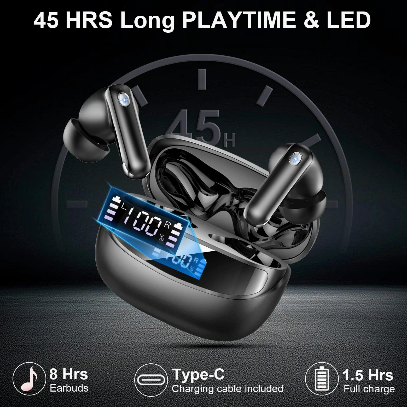 Nuovo Cuffie Bluetooth 5.4, Auricolari Bluetooth Stereo HiFi Con 4 ENC Microfoni Anti-Rumore, Durata 50 Ore Cuffiette In Ear, Impermeabili IP7 Cuffie Senza Fili, Cuffiette Touch Control, LED-Display