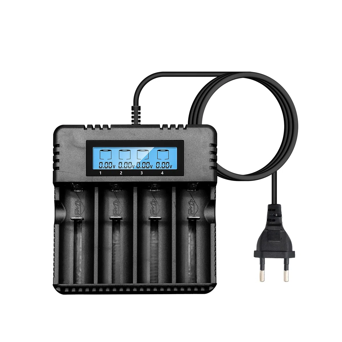 Caricabatterie pile Ricaricabili LCD litio con 4 Slot Indipendente Caricatore Compatibile con 3.7V 26500/18650/14500/16340/26700