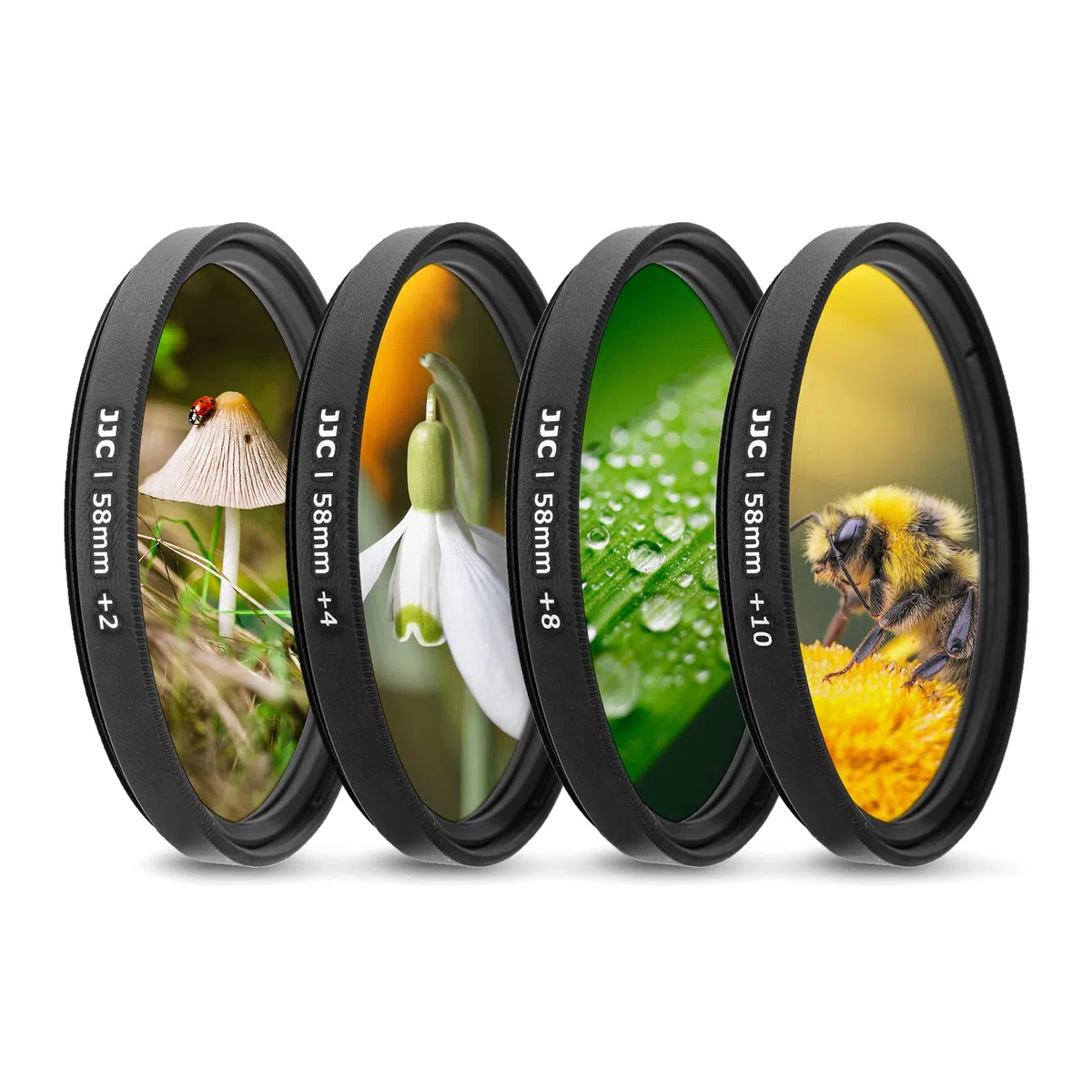 Kit di filtri macro per primi piani JJC da 58 mm (+2, +4, +8, +10) con custodia per filtro per Canon EOS 90D 80D 5DII 5DIII 90D + EF 50 mm f / 1.4 e altra fotocamera con obiettivo filettato da 58 mm