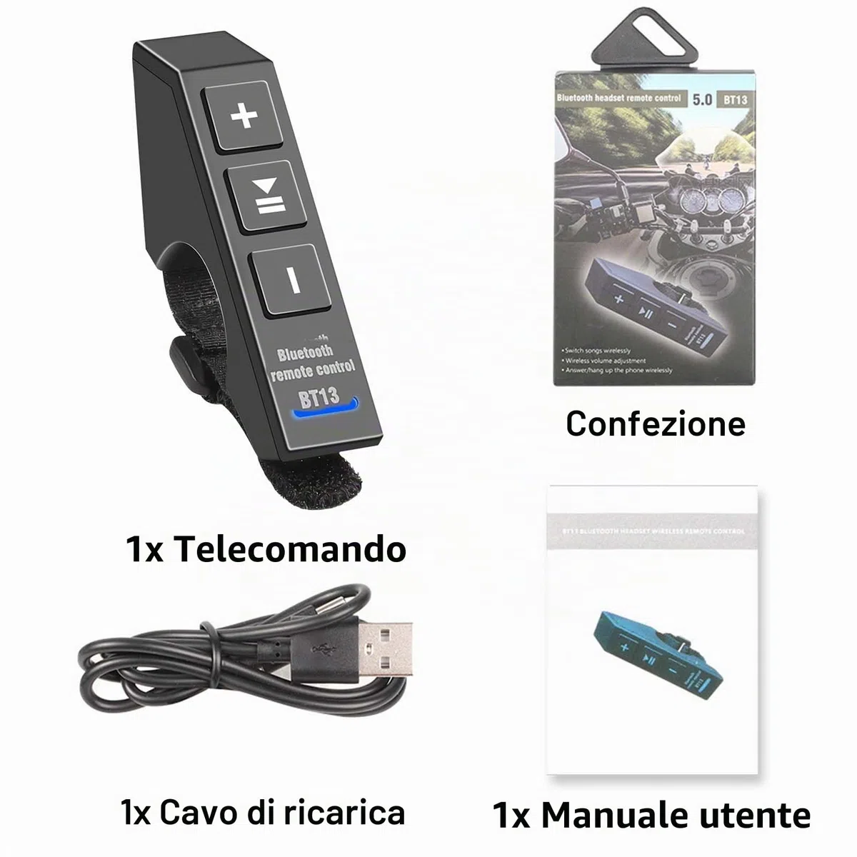 VOBOR Telecomando del Manubrio del Moto, Telecomando Senza Fili Bluetooth, Kit di Controllo Remoto Bluetooth per Telefono Wireless IndossabileIm per Auto Moto Volante