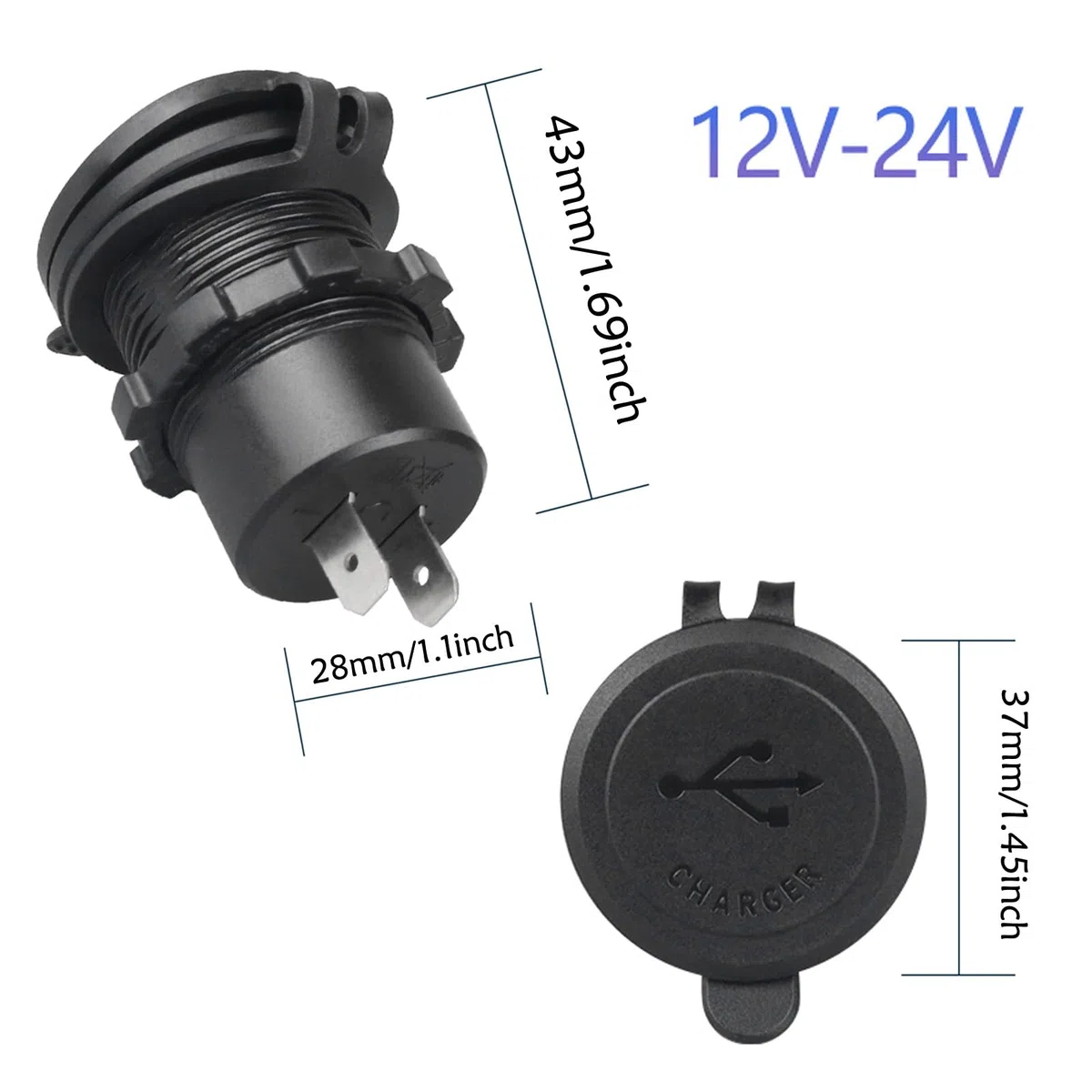 Presa USB 12V, 75W, PD e QC3.0 per Moto, Presa USB Impermeabile da Incasso 12-24V con Interruttore e Luce LED Blu, per Auto, Barche, Camion, Roulotte, Motociclette (2 Pezzi)