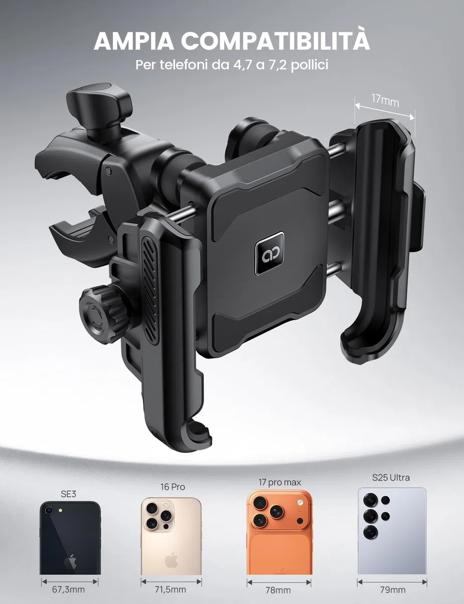 Lamicall Supporto Telefono Moto, Porta Telefono Bicicletta – [Non Copre Fotocamera] [Doppio Ammortizzatore] 1S Sblocco, 360° Rotazione, Porta Cellulare Manubrio per iPhone e Altri Smartphone da 6-7,2"