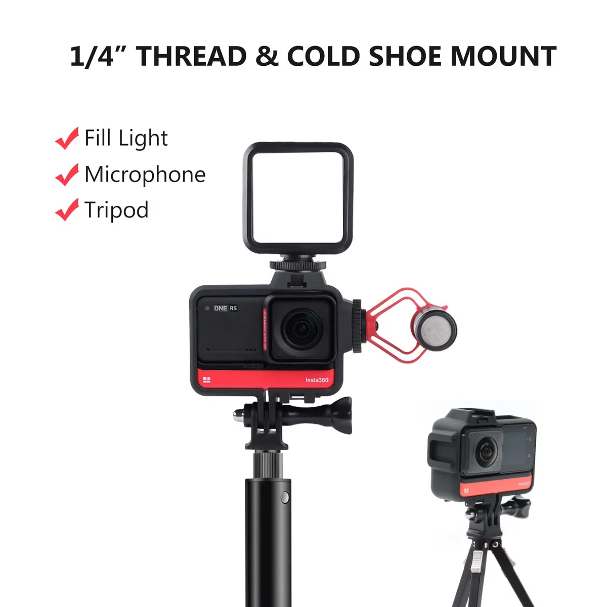 Yunseity Gabbia per Fotocamera per One RS Action Camera, Custodia Protettiva per Fotocamera con Adattatore da 1/4 di Pollice e Attacco Freddo