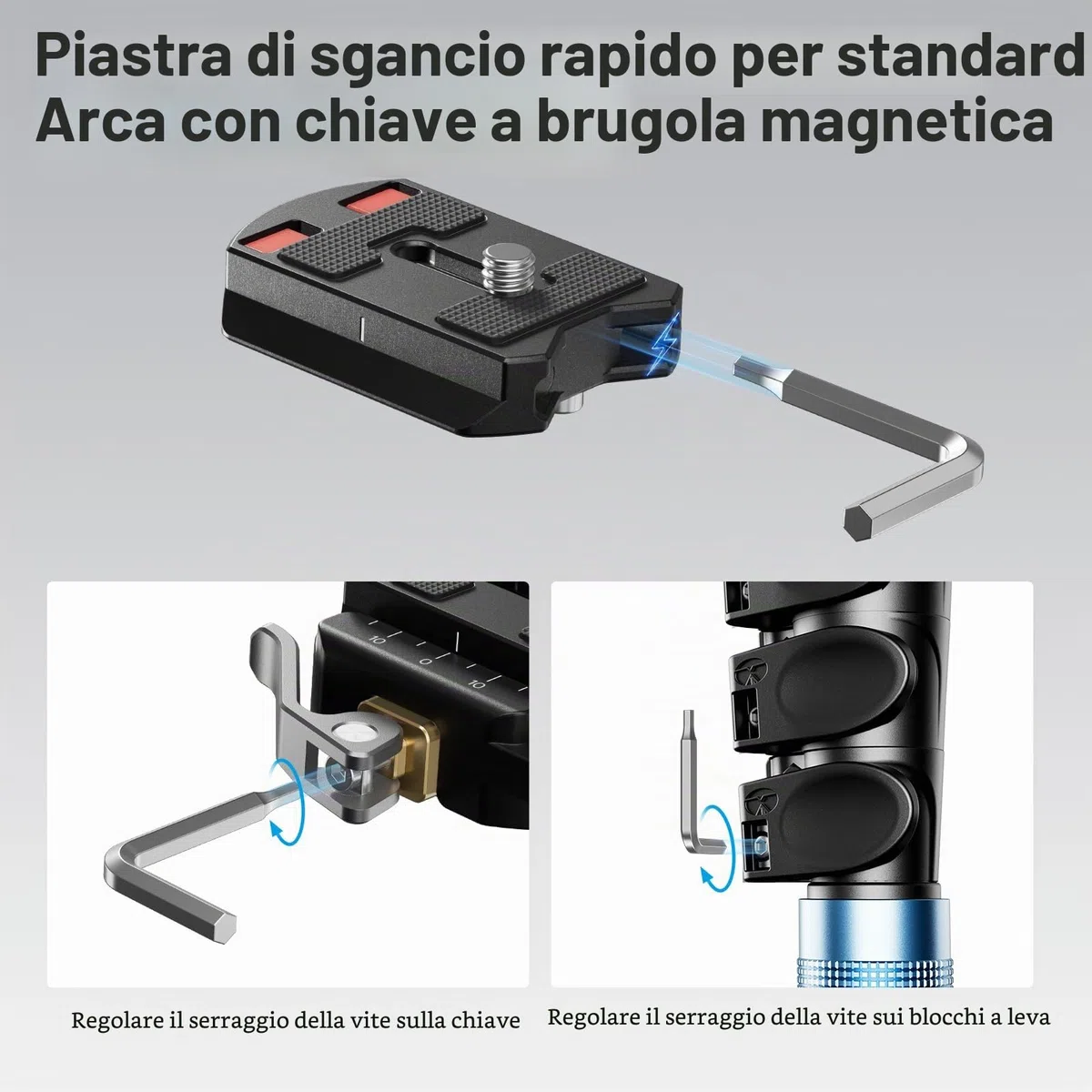 SIRUI Piastra Sgancio Rapido con Base di Serraggio, Quick Release Plate Clamp con Adattatore Vite da 3/8"-16 a 1/4"-20, Piastra di Rilascio Rapido per Fotocamera DSLR Treppiede Monopiede, QC-55
