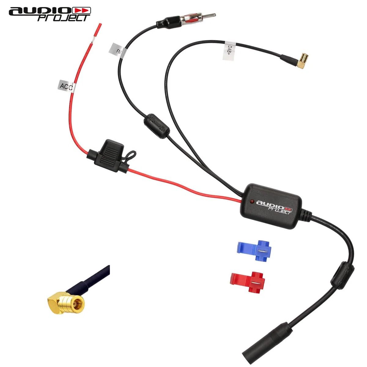 Audioproject A391 - Splitter amplificatore antenna DAB compatibile da SMB a DIN per Sony Pioneer JVC Kenwood Blaupunkt Alpine FM splitter antenna autoradio radio digitale DAB+ Plus adattatore per auto