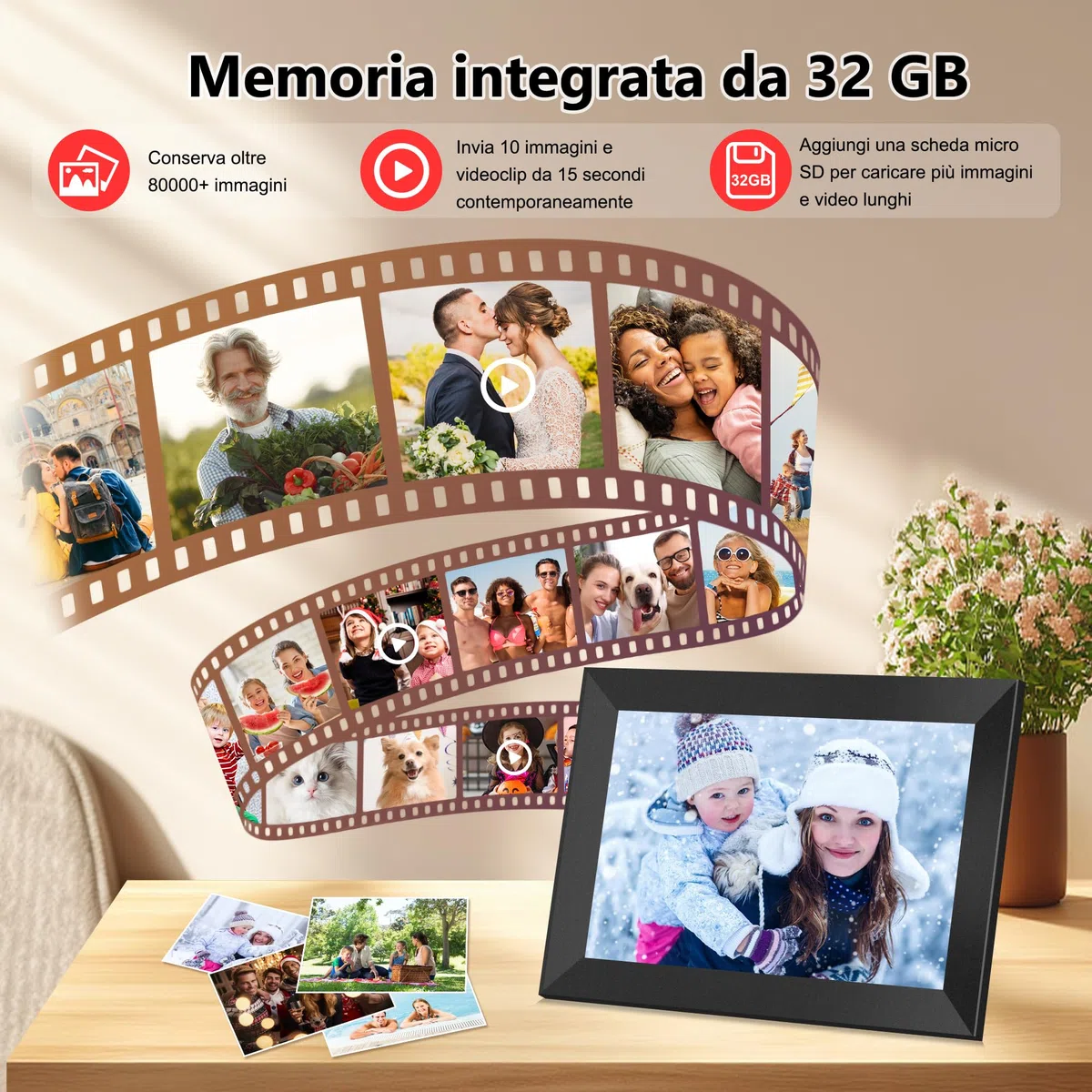 Frameo Cornice Digitale WiFi da 10,1 Pollici, 32GB, Schermo IPS Touchscreen HD 1280 x 800P, Rotazione Automatica, Condividi Foto/Video Subito da Qualsiasi Luogo (Elegante Nero)