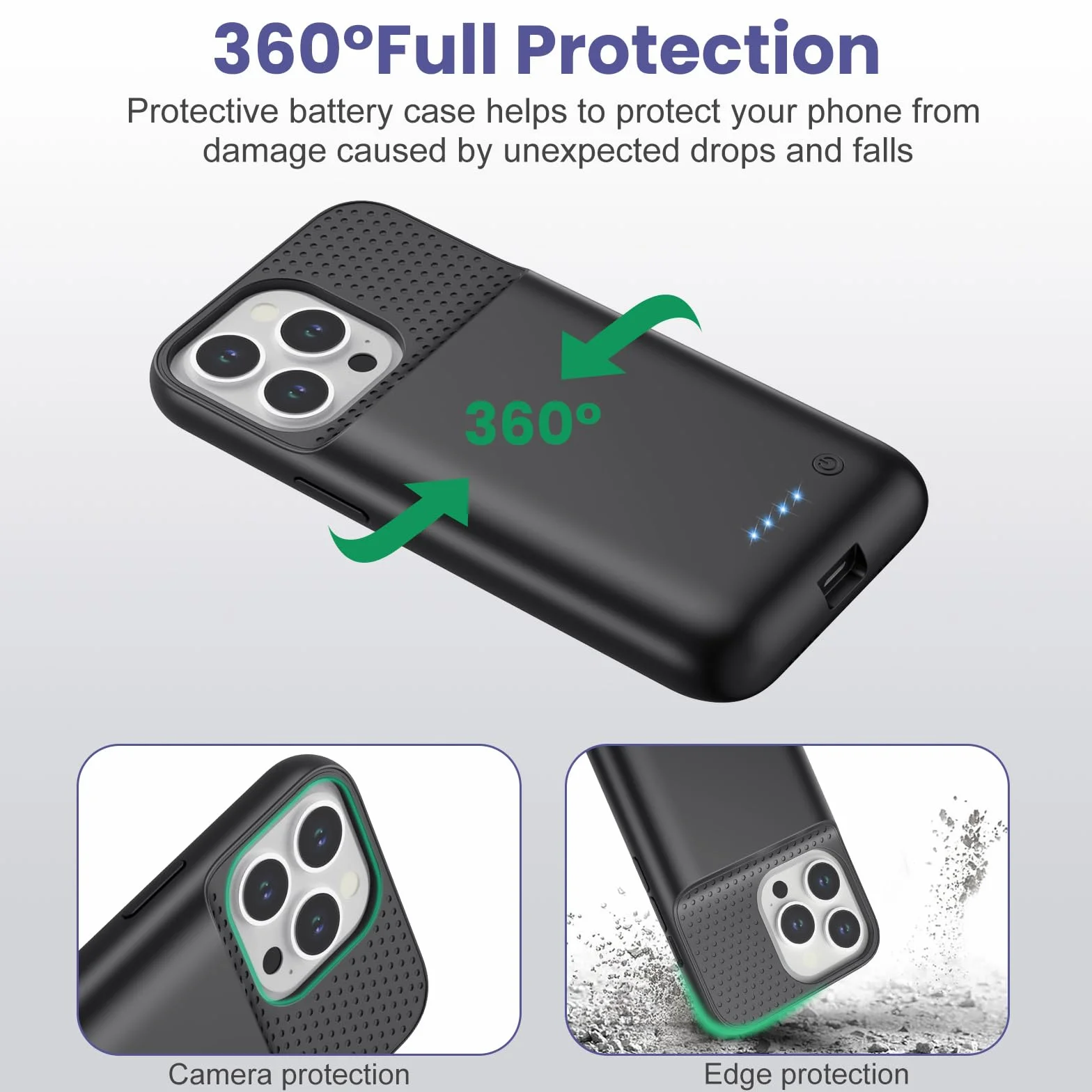Custodia per batteria per iPhone 14/13/13 Pro (15,49 cm), custodia di ricarica portatile protettiva estesa con batteria da 7500 mAh ultra sottile aggiornata per iPhone 14/13/13 Pro - Nero