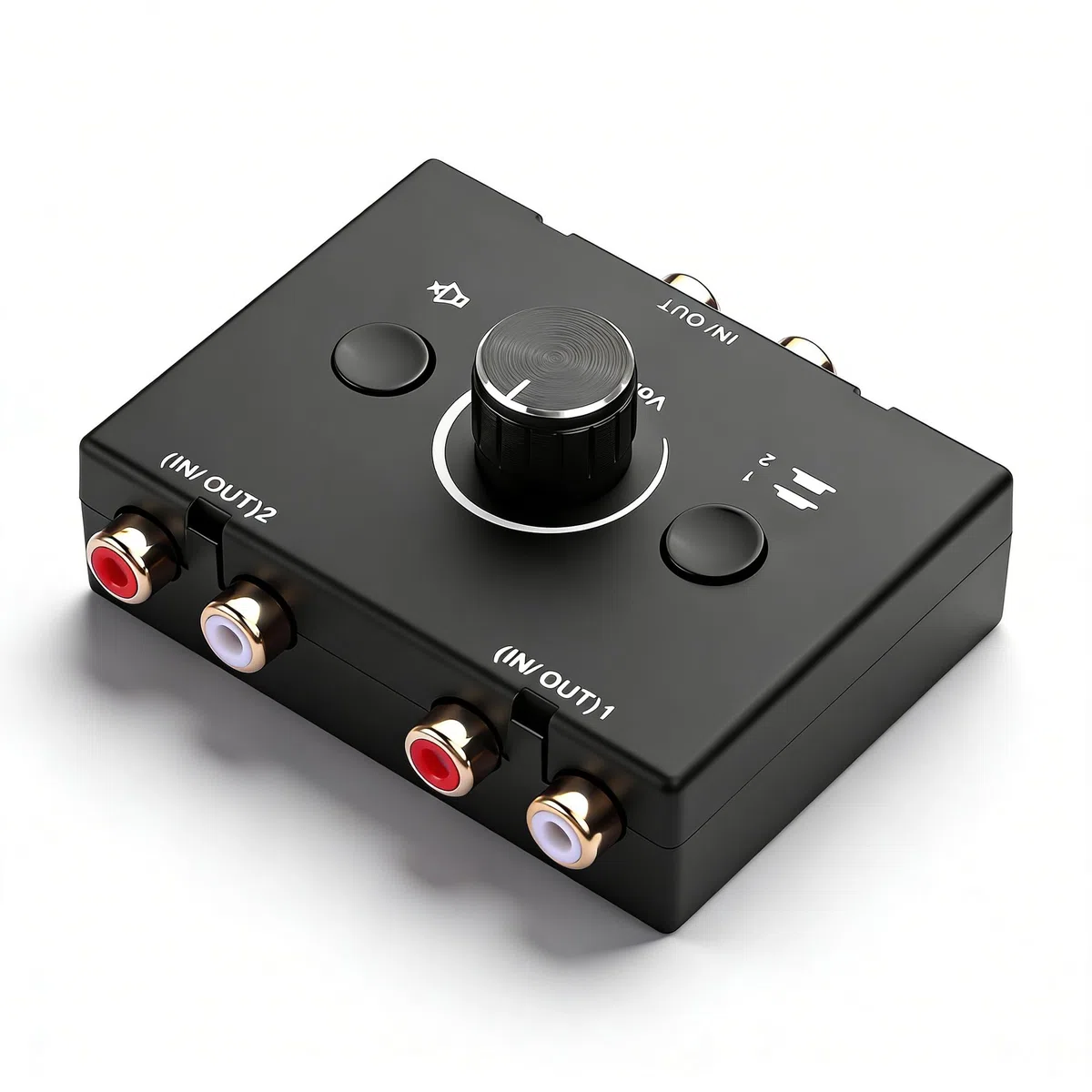 GINTOOYUN RCA Audio Button Switcher 2 In 4 Out o 4 In 2 Out R/L Stereo Audio Switcher con pulsante Mute e manopola di regolazione del volume (RCA)