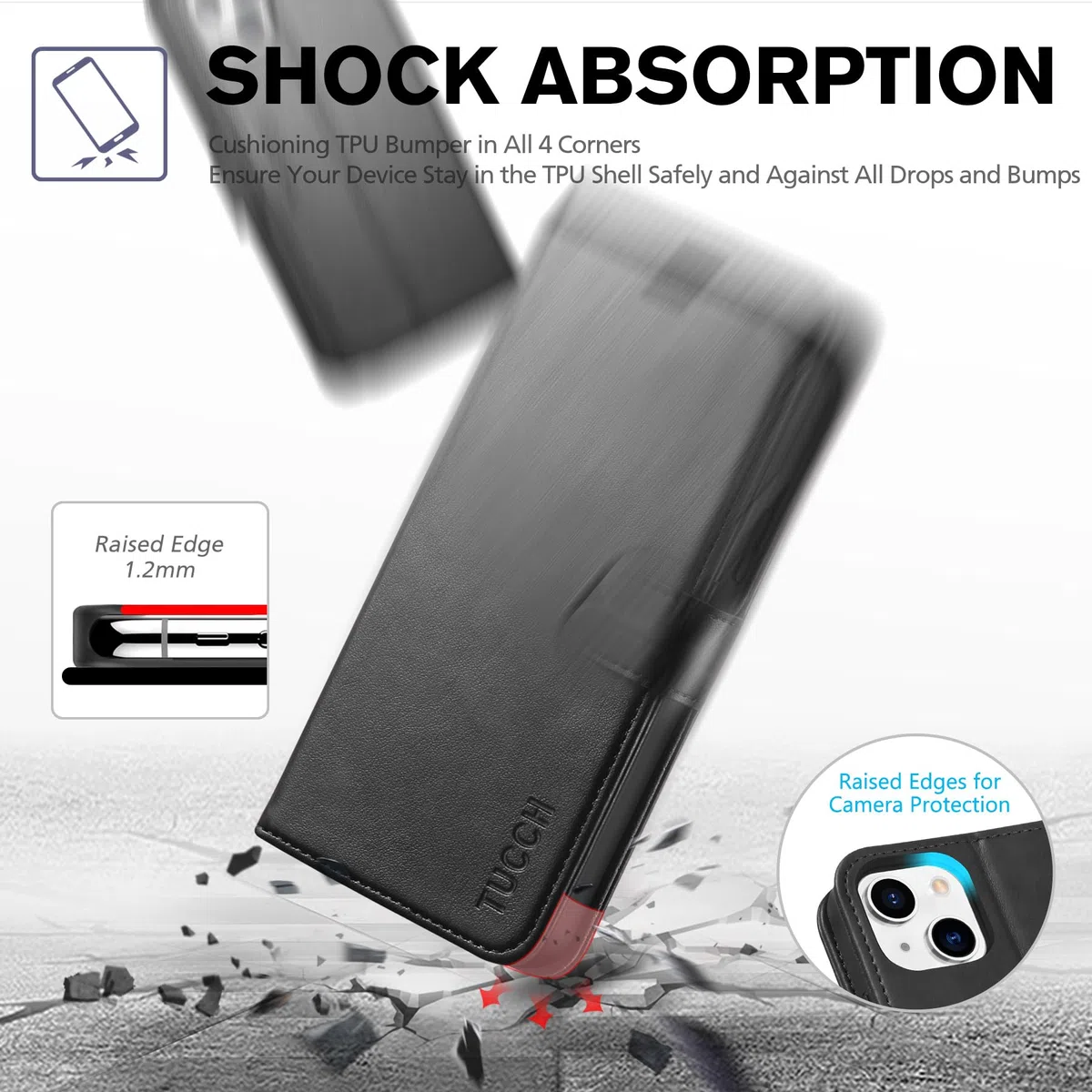 TUCCH Cover per iPhone 13 5G Custodia Magnetica Flip con Chiusura Protezione Resistente Pelle Sintetica Blocco RFID Portafoglio Tasca Carte Portacellulare Compatibile iPhone 13 (6,1" 2021), Nero