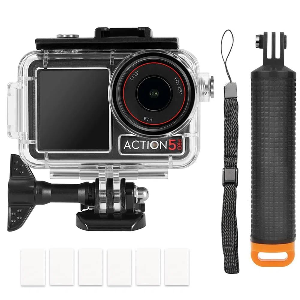 Custodia impermeabile compatibile con DJI Osmo Action 6 + manico galleggiante + 6 inserti anti-appannamento + clip di montaggio rapido