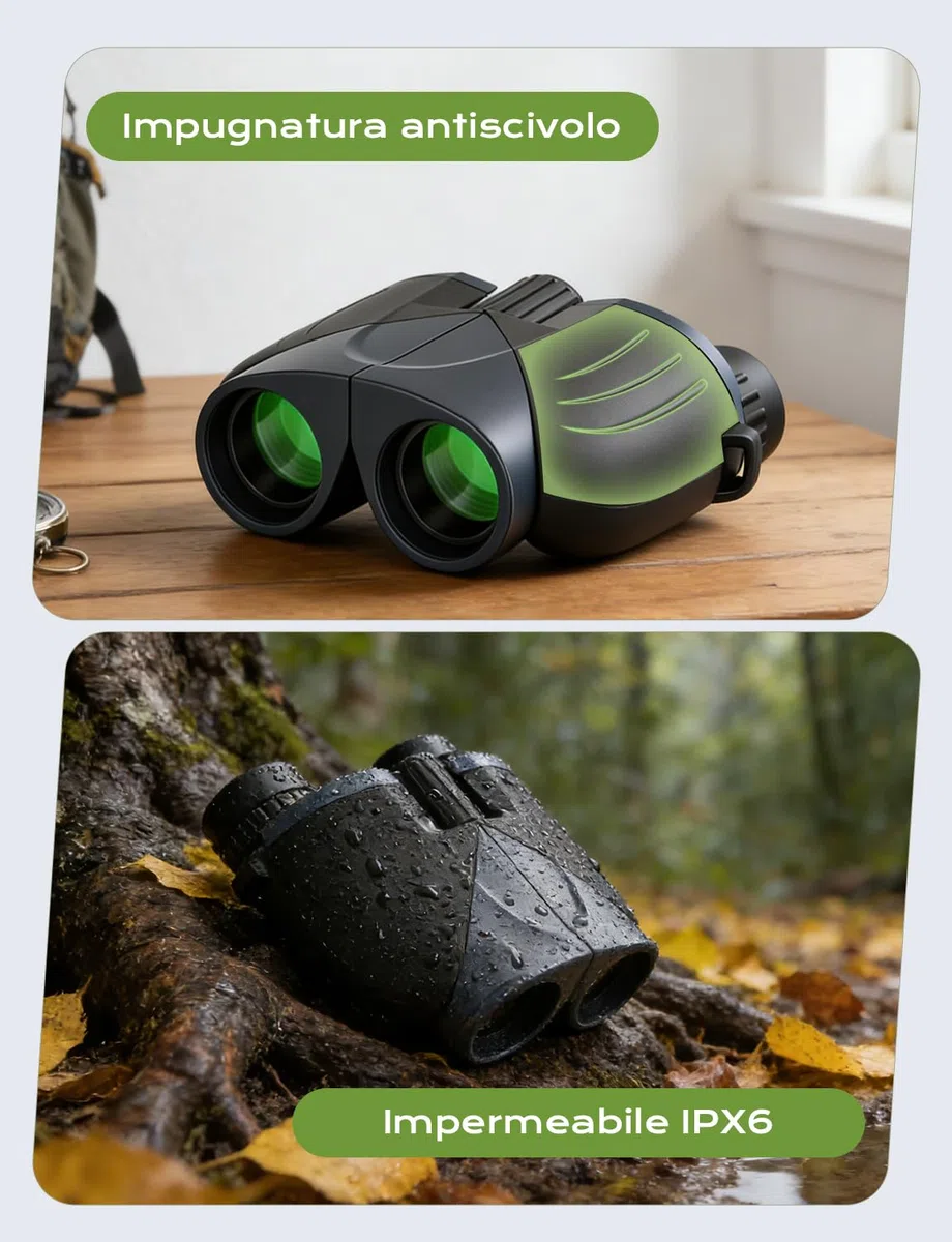 LIORQUE 10×25 Binocolo Professionale per Bambini e Adulti | Cannocchiale Portatile Pieghevole | Per Scarsa Illuminazione | Ideale per Birdwatching, Trekking, Viaggi e Caccia