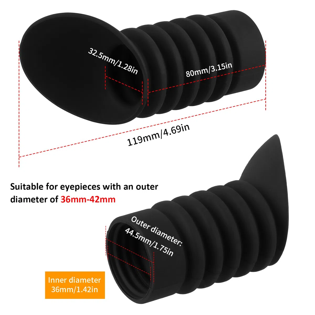 Coperchio dell'oculare Flessibile per Lente oculare da 36 mm-42 mm telescopio estensore di Gomma dell'ottica Coperchio Obliquo Cappuccio Protezione oculare, paraluce Anti-Impatto
