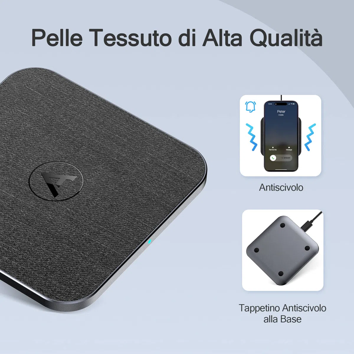 AGPTEK 15W Caricatore Wireless Veloce Qi Rapida, Caricabatterie Wireless per iPhone 15/14/13/12/11/X/XS/8P, AirPods, Galaxy S24/23/S22, Pixel, Huawei, Xiaomi (Pelle Nera)
