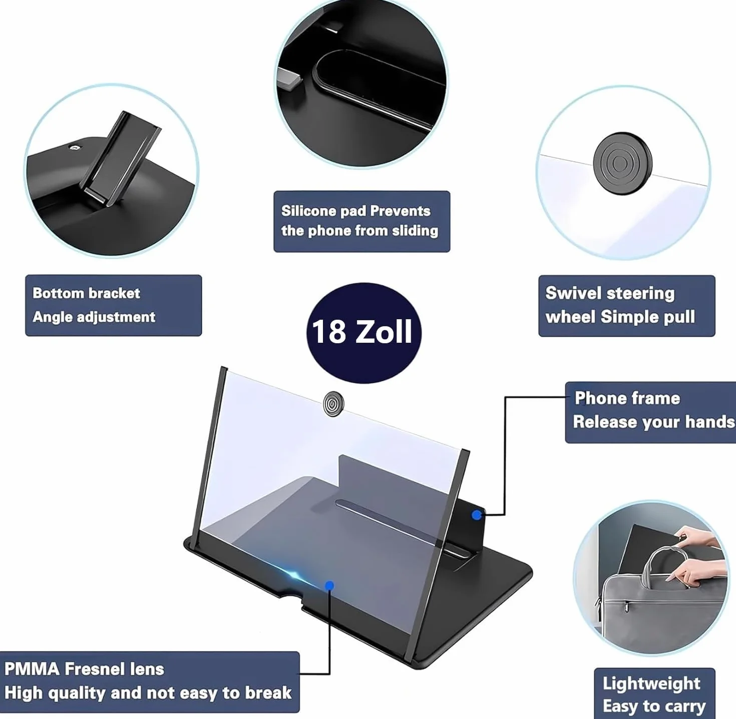 18 pollici ingranditore schermo smartphone,3D HD lente ingrandimento smartphone, Amplificatore schermo cellulare, anti- blu per tutti gli smartphone