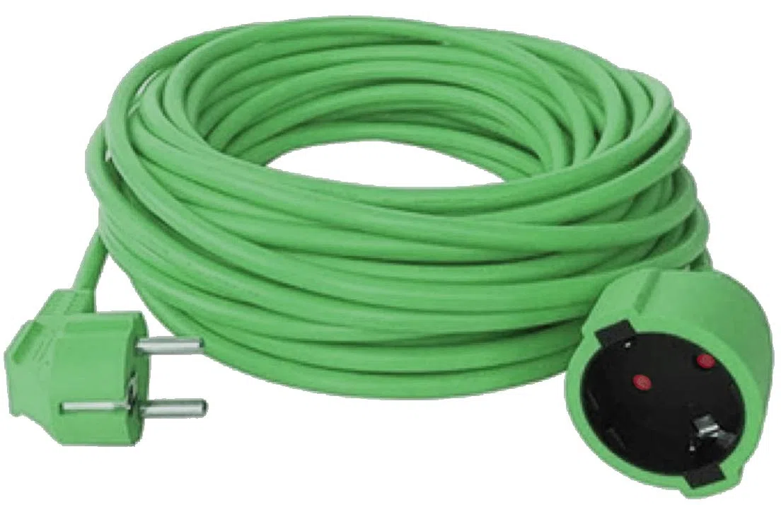 Prolunga Schuko con cavo di alimentazione IP44 fino a 3500 Watt adatta per giardino e per esterni, di alta qualità, 20 metri, colore verde