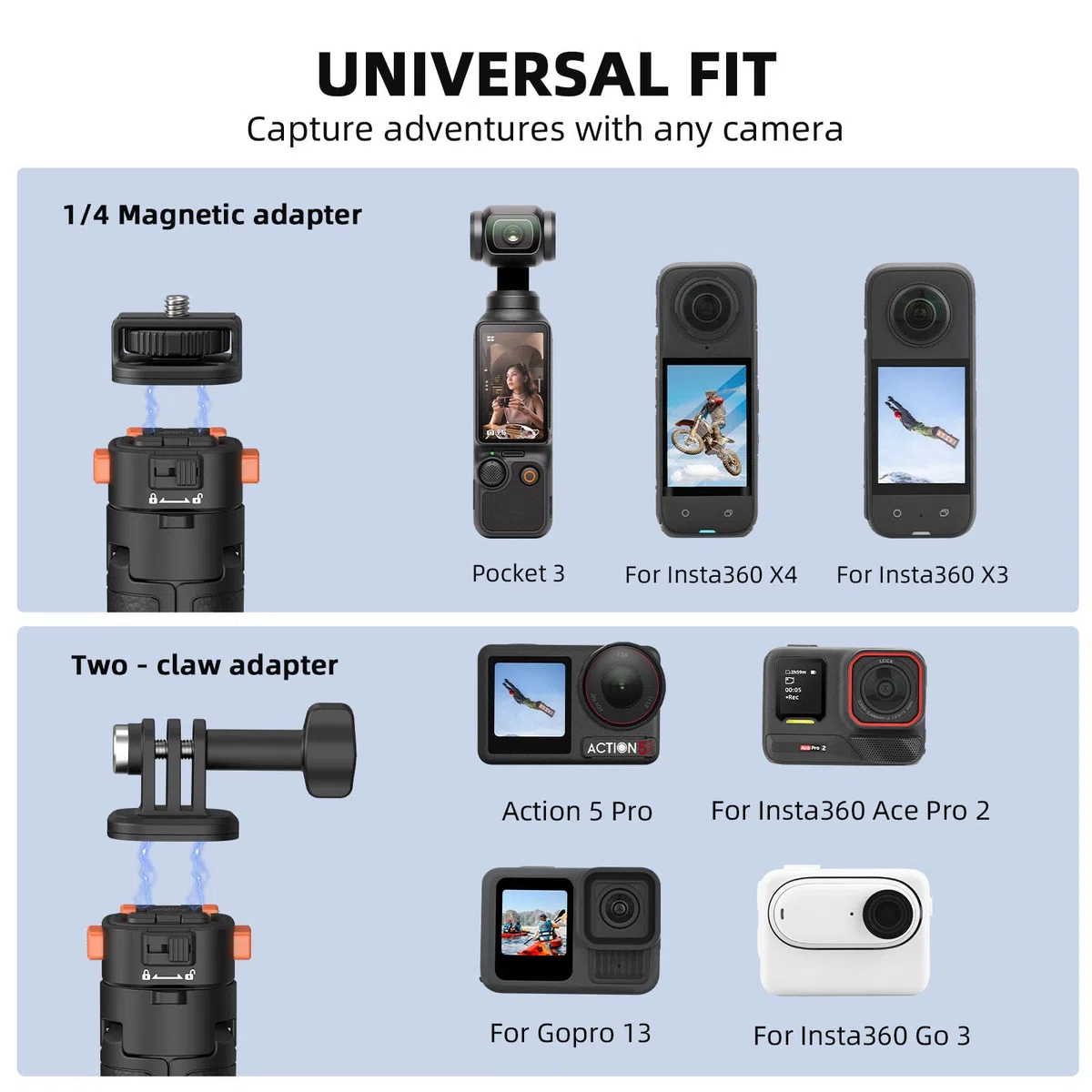 163 cm Pocket 3 Selfie Stick Treppiede per action camere, supporto allungabile con cambio rapido 1/4" vite per vlog, per DJI Osmo Action 5 Pro 4 3, Insta360 X4 e AKASO DSLR accessori