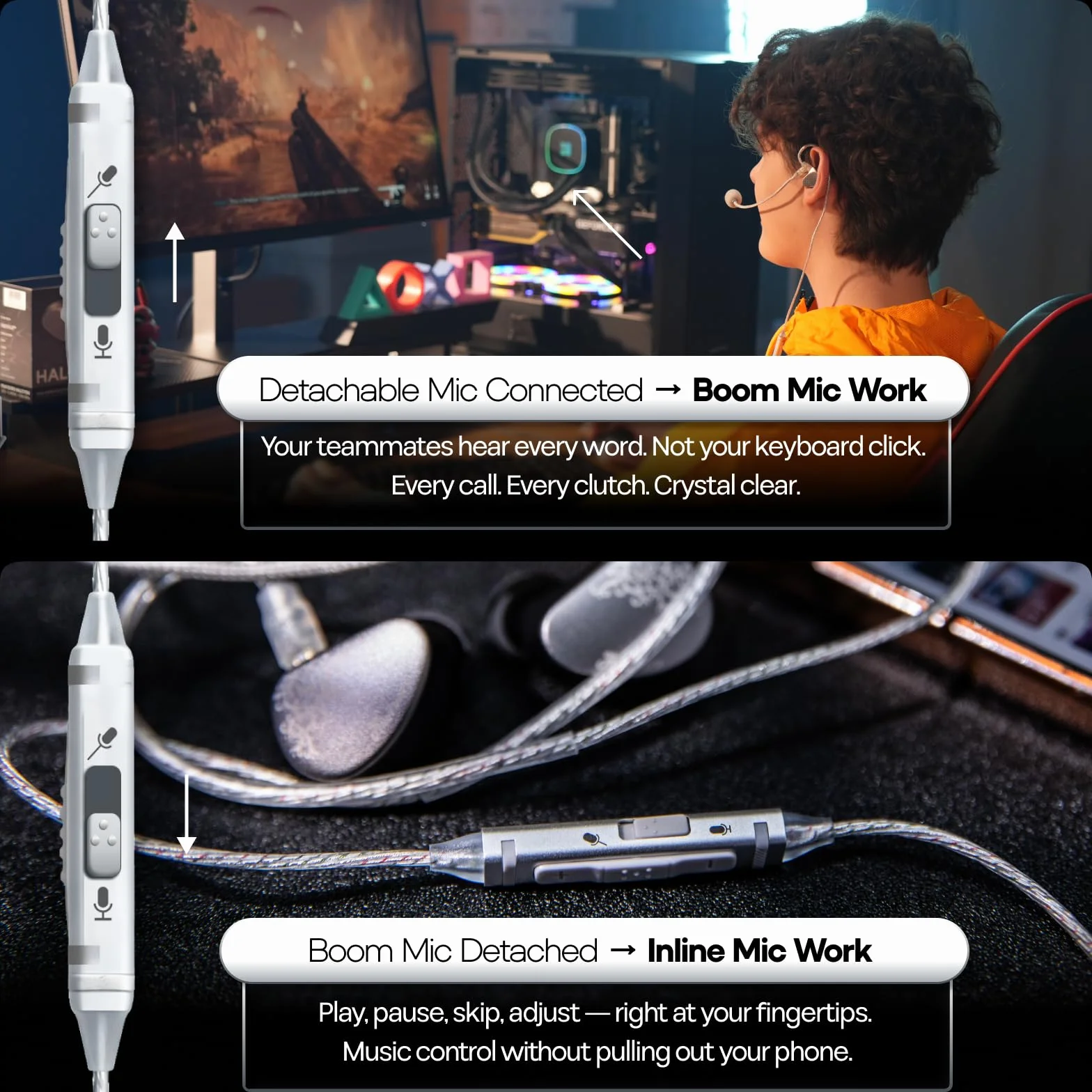 Linsoul Kiwi Ears S-Link Cavo IEM Type-C, Gaming DAC+DSP, Doppio Microfono (Lancia+Integrato), Controllo Intelligente 3 Modalità, Cavo Placcato 2-Pin 1,2m per Giocatori Mobili (Argento, Type-C)
