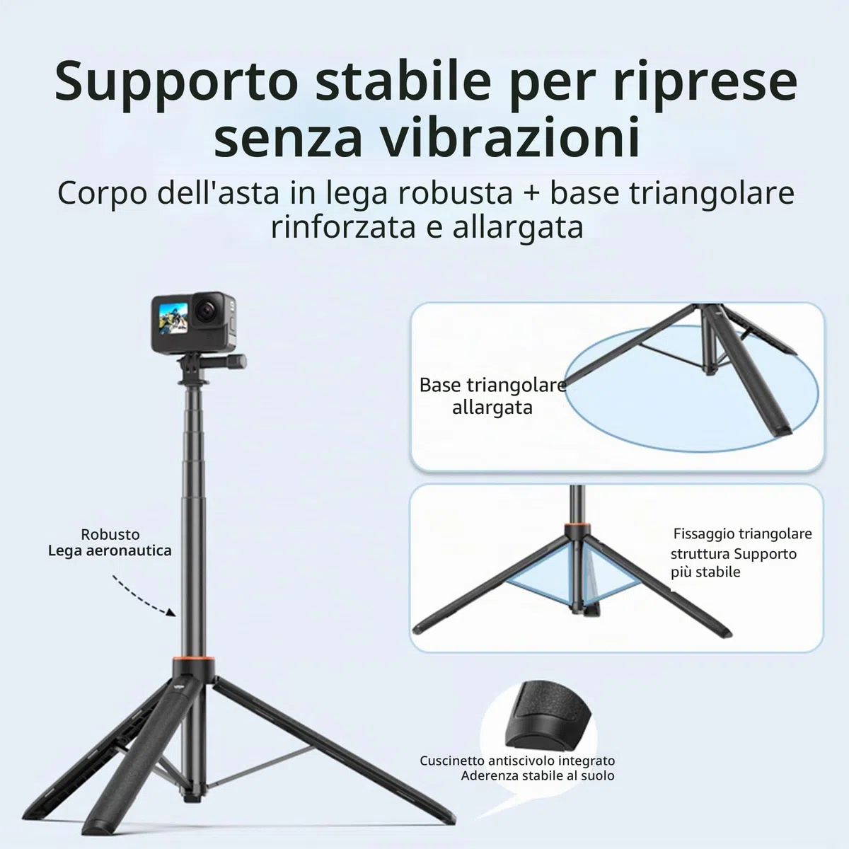 Treppiede estensibile per DJI OSMO Pocket 3/Action 4, lunghezza regolabile 138 cm, asta di estensione per Insta360 ONE X3/X2