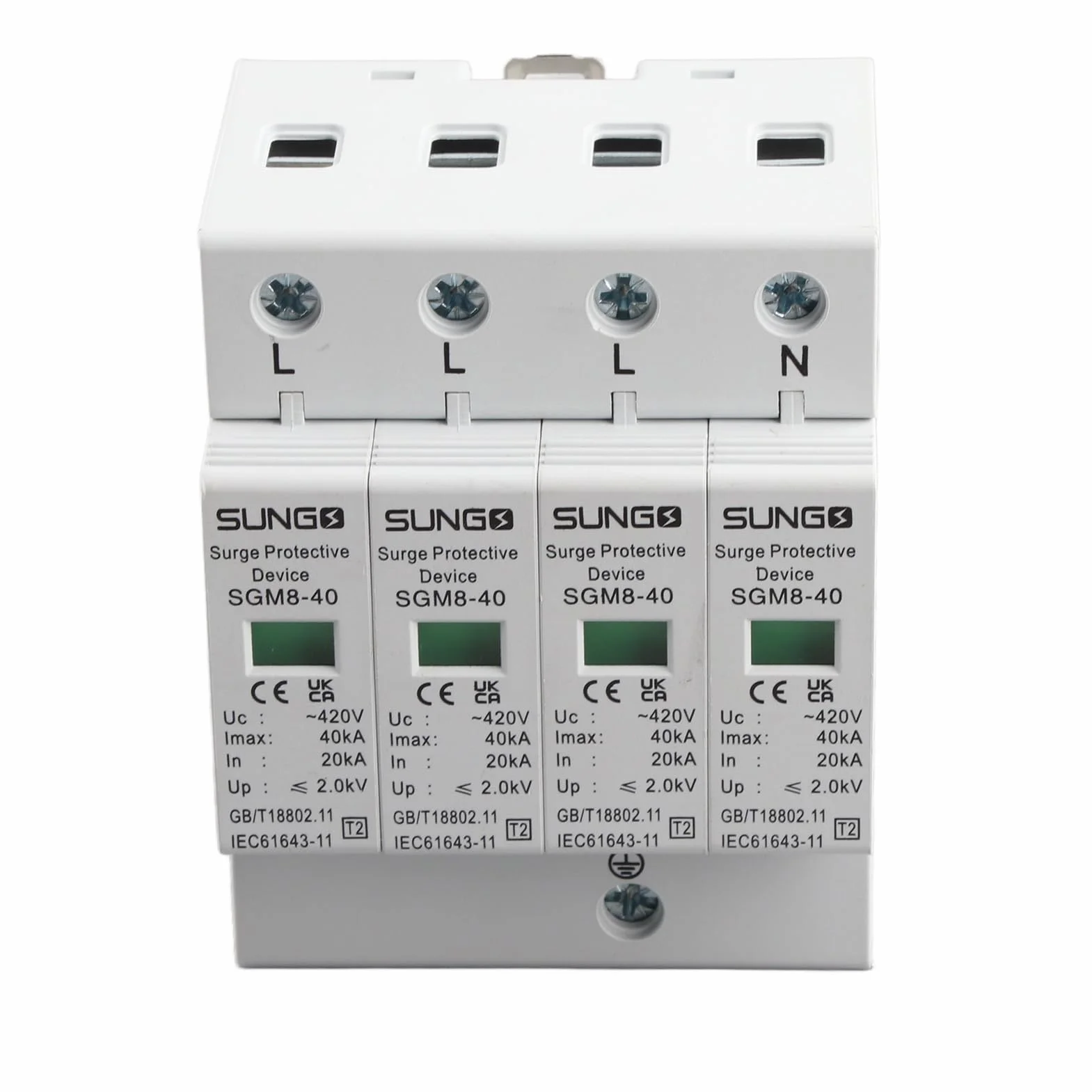Protezione contro le sovratensioni domestiche, 4P 220V 40KA Casa Din Rail Dispositivo scaricatore a bassa tensione per protezione contro i fulmini