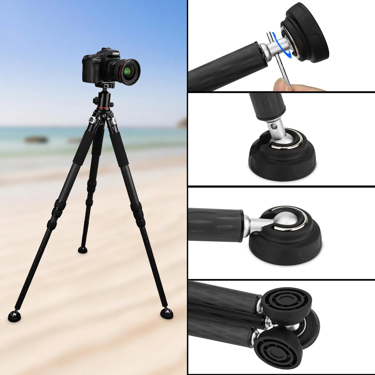 Set di 3 piedini per treppiede in gomma con viti da 9,5 mm, filettatura antiscivolo universale per fori per viti da 9,5 mm, larghezza 50 mm