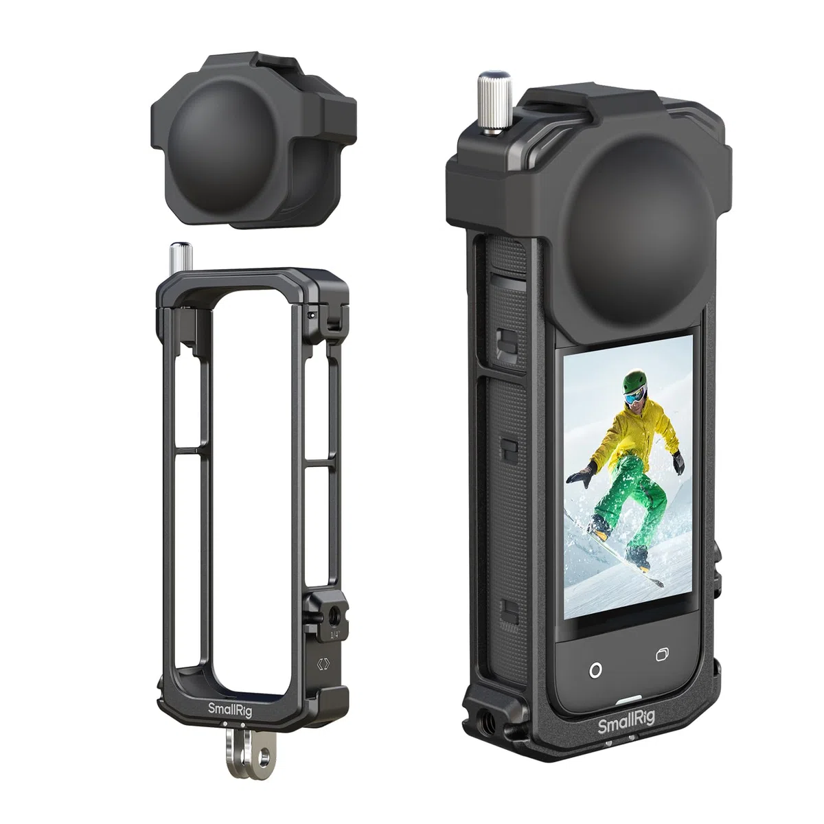 SMALLRIG Cage per Insta360 X4, Custodia Protettiva in Alluminio per Insta360 X4 con Copriobiettivo in Silicone, Slitta Fredda Incorporata e Foro Filettato Antideflessione da 1/4"-20-4278