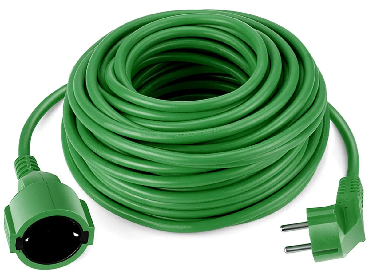 Prolunga Schuko con cavo di alimentazione IP44 fino a 3500 Watt adatta per giardino e per esterni, di alta qualità, 20 metri, colore verde