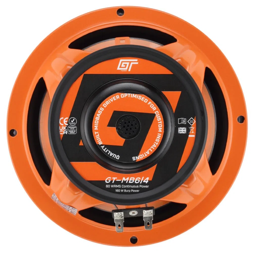 KIT SET PER BASS FACE GT AUDIO GT-MB6/4 1 woofer midbass da 16,5 cm 165 mm 6,5" di diametro, 80 watt rms 160 watt max, impedenza 4 ohm, portiere sportelli, per auto, 1 pezzo