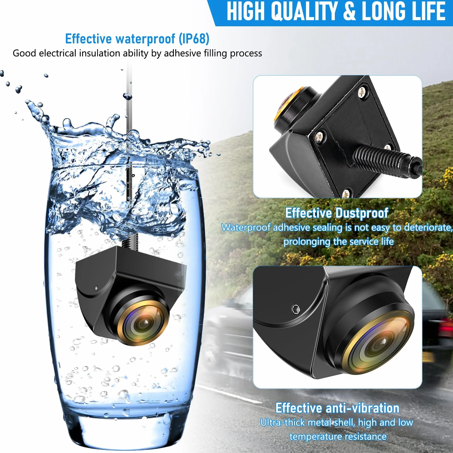 720P Retrocamera Auto, 170° Grandangolo Telecamera Retromarcia, AHD/CVBS 360° Regolabile Telecamera per Auto Universale IP68 Impermeabile Visione Notturna per Auto, SUV, Camper, roulotte, Furgone