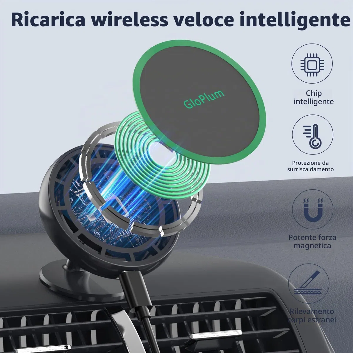 Caricatore Wireless Auto Magnetico da 15W Ricarica, magsafe Caricabatterie Senza Fili Supporto Telefono, Compatibile con iPhone 114/13 Pro/13 mini/13 PRO Max/12/12 Pro/12 PRO Max