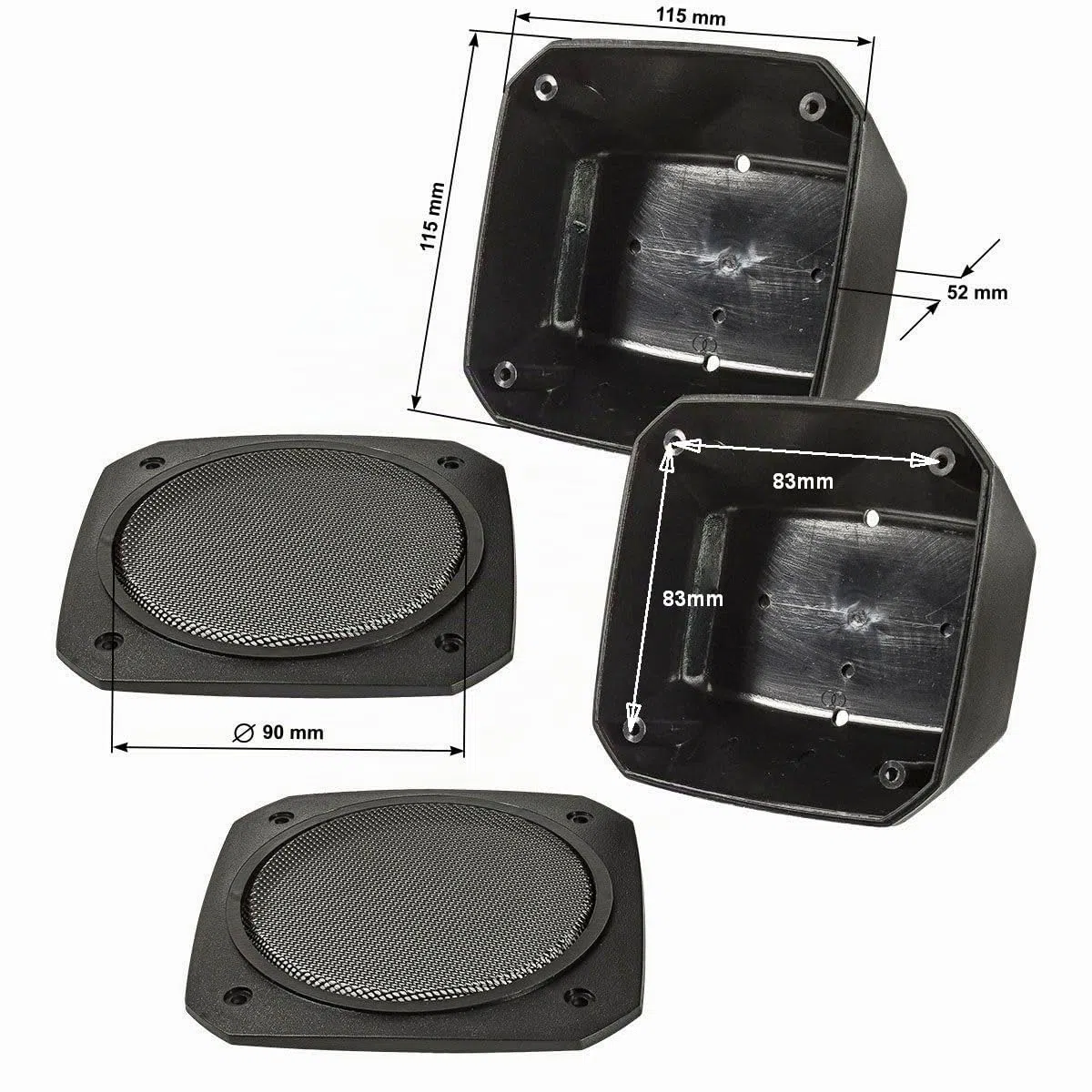 tomzz Audio 2800-017 Contenitore per altoparlante montato in superficie per altoparlante DIN 100x100 mm retro auto barca camion macchine edili
