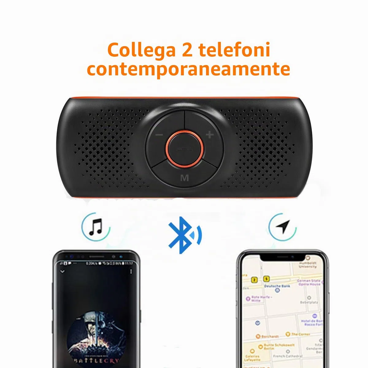 NETVIP Vivavoce Bluetooth per Auto Portatile Kit Vivavoce Bluetooth per Smartphone Con Altoparlante Potente Da 3W, e Scheda TF,Connettività Dual Link con Clip per Aletta Parasole