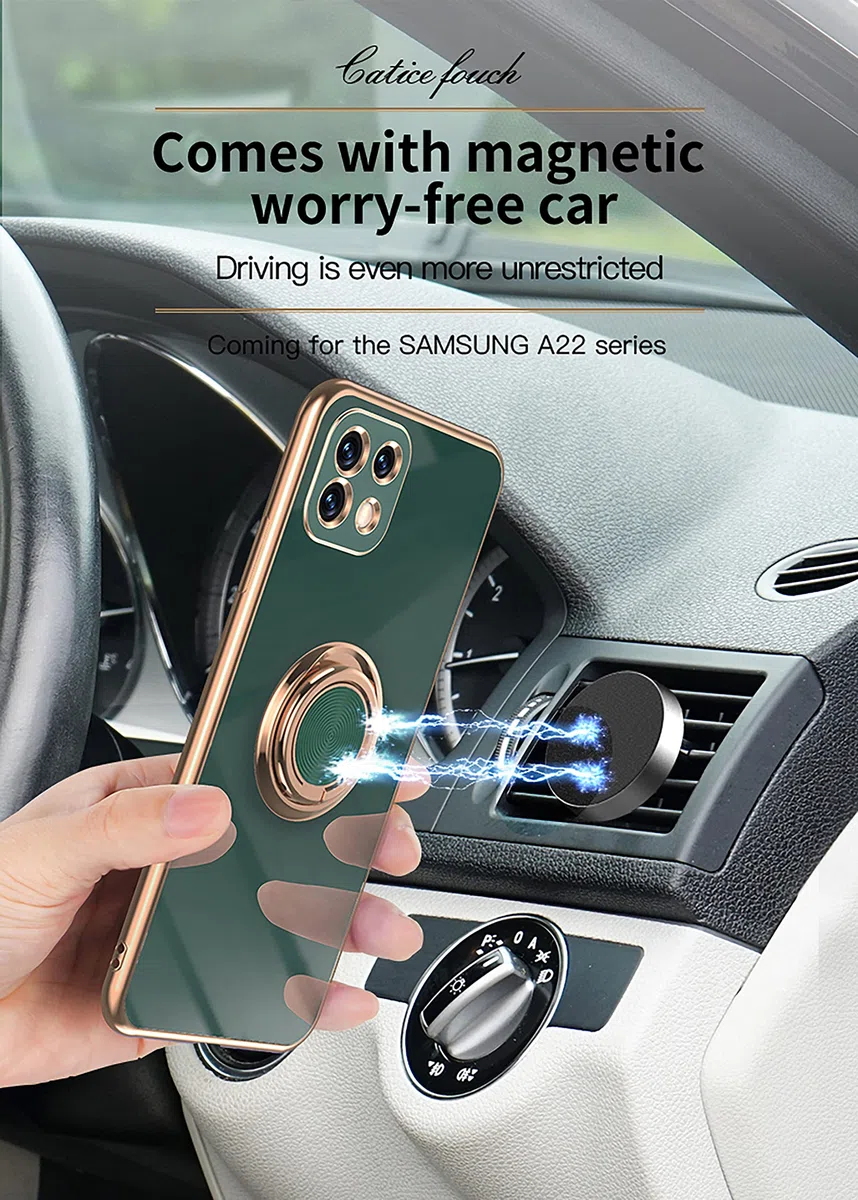 Custodia per Samsung Galaxy A22 5G, Cover Elegante Case Silicone TPU Morbida Sottile Slim Colorata Antiurto Custodia con Anello Ring Magnetica Supporto per Samsung Galaxy A22 5G-Rosa Chiaro