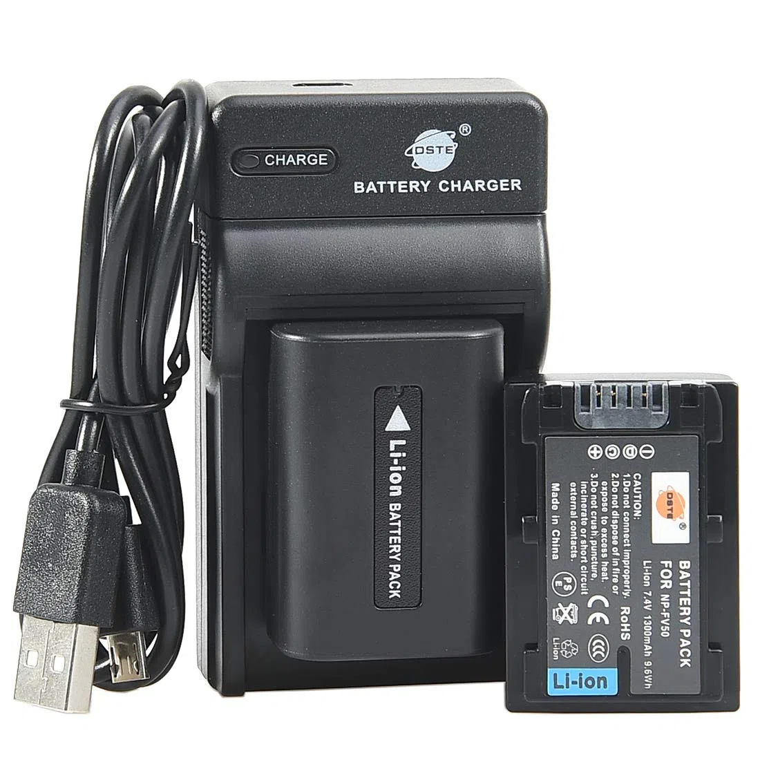 DSTE NP-FV50 Li-ion Batteria (2-Pacco) e Caricabatterie USB Compatibile per Sony HDR-CX220 HDR-CX230 HDR-CX290 HDR-CX330 HDR-CX380 HDR-CX430V HDR-CX900 TD30V HDR-CX260V HDR-CX580V HDR-CX760V HDR-PJ200