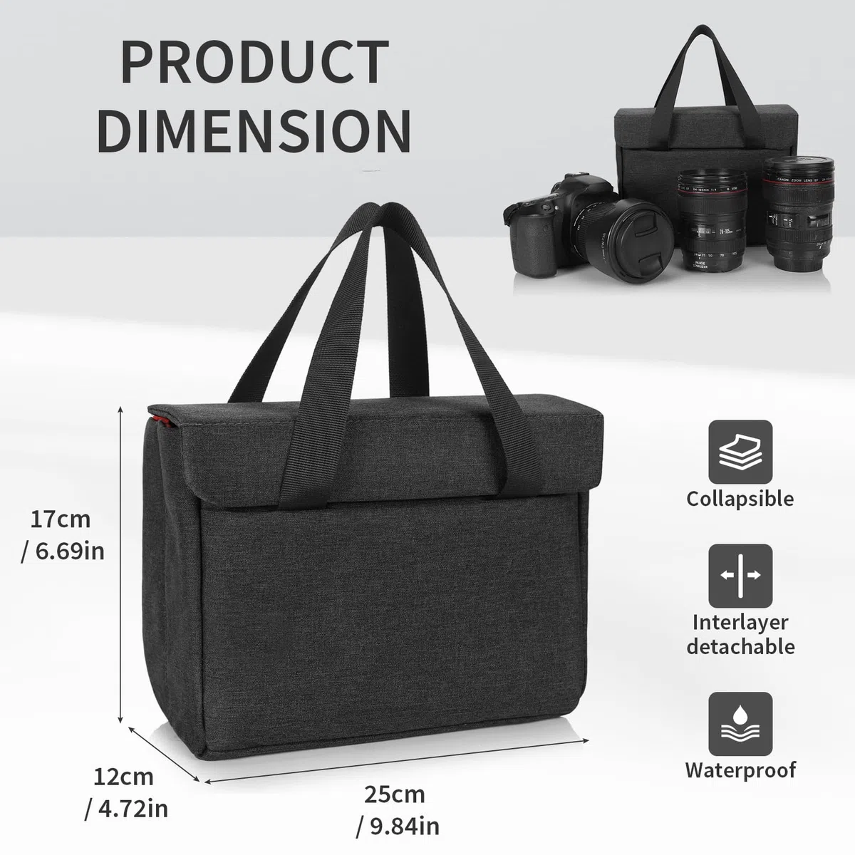 BAIGIO DSLR Custodia Macchina Fotografica Inserto Antiurto Custodia Fotocamera Reflex Borsa Macchina Fotografica Marsupio Fotografico Borsa Fotocamera per Nikon Canon Fuji Olympus Sony, Nero-Ar