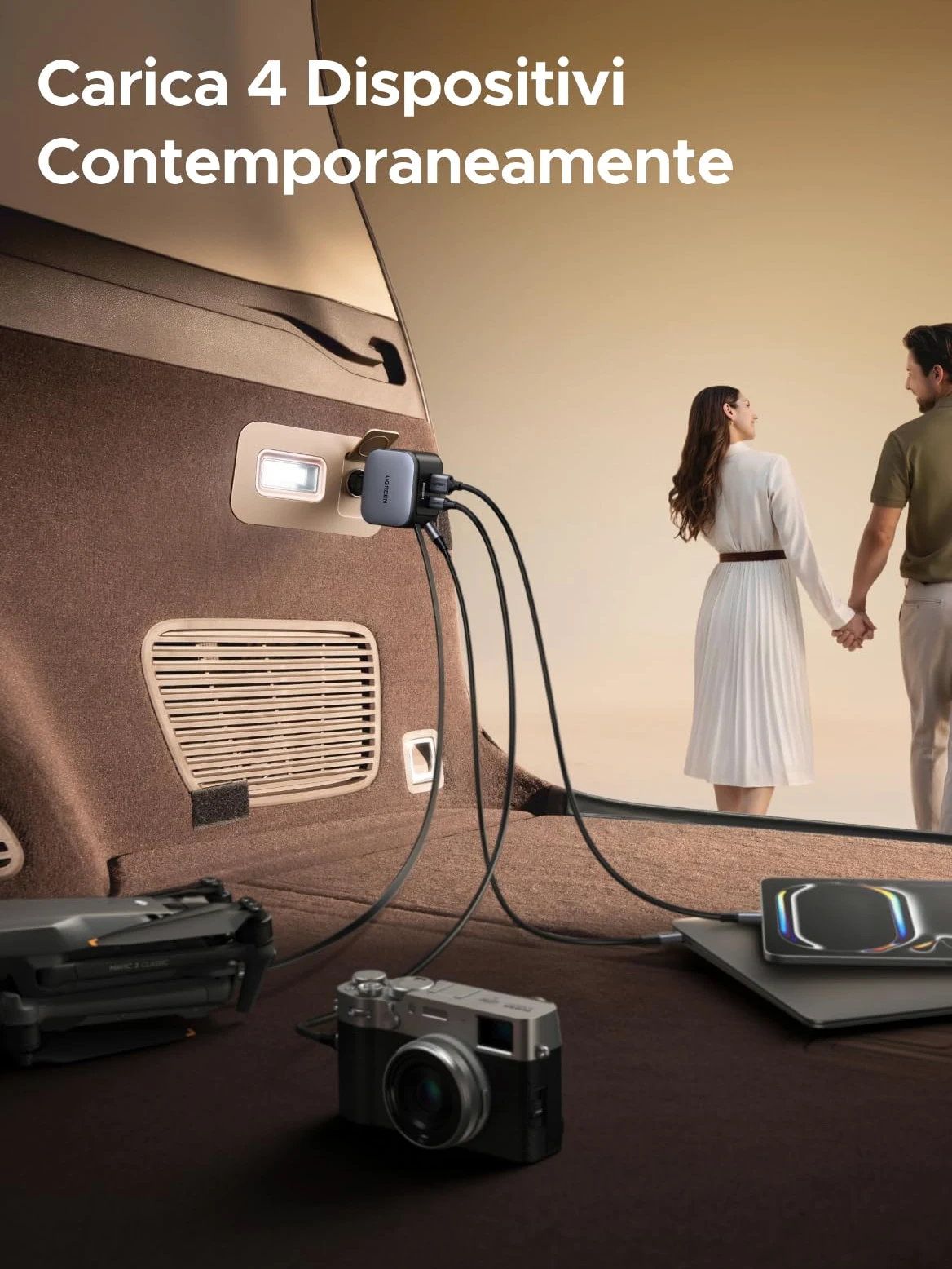 UGREEN 145W Retrattile Caricatore Auto, Caricabatteria Accendisigari USB C Ricarica Rapida 4 Porta, Compatibile con iPhone 17 Pro Max Air/iPhone 16/15/14, Galaxy S25/24, Pixel10/9, MacBook, iPad