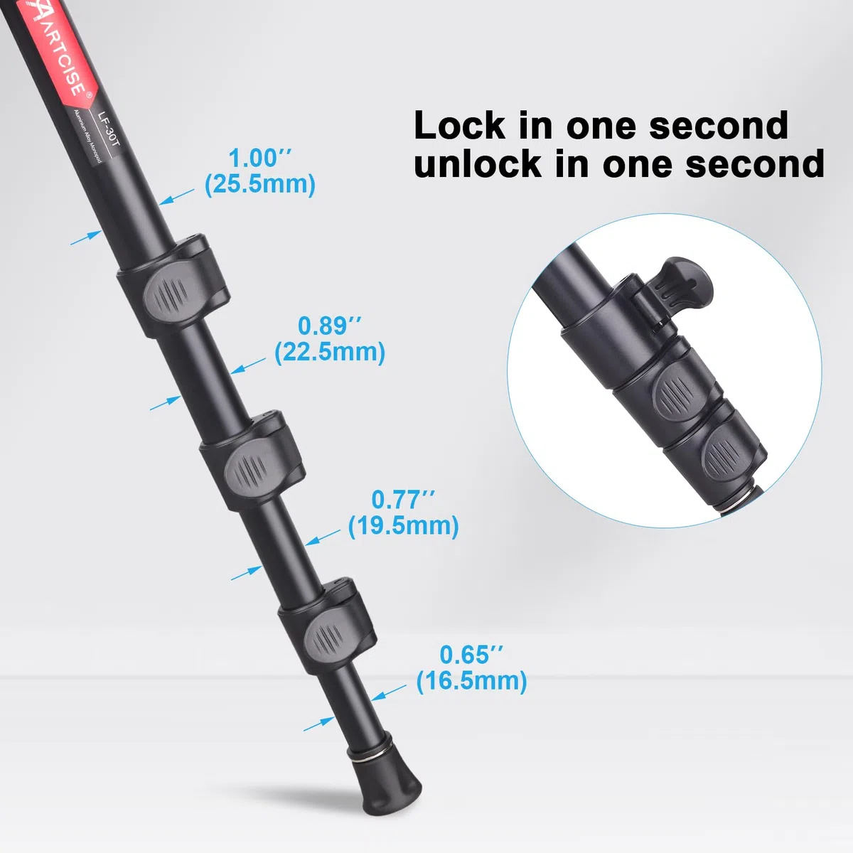 ARTCISE Monopiede per fotocamera, 156 cm, in lega di alluminio, monopiede compatto con altezza a 4 sezioni, supporto da viaggio leggero per fotocamera DSLR, capacità di carico 15 kg