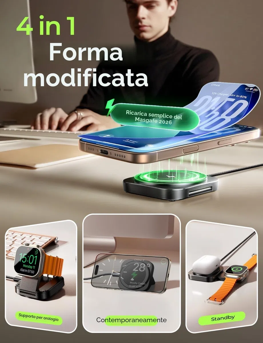 Caricatore Wireless per iPhone [Super Portatile] LISEN Stazione Ricarica per iPhone Apple Watch Airpods, Caricatore Magsafe Charger Apple Viaggi Accessori per Magsafe Stand per iPhone 16 15 Serie,Nero