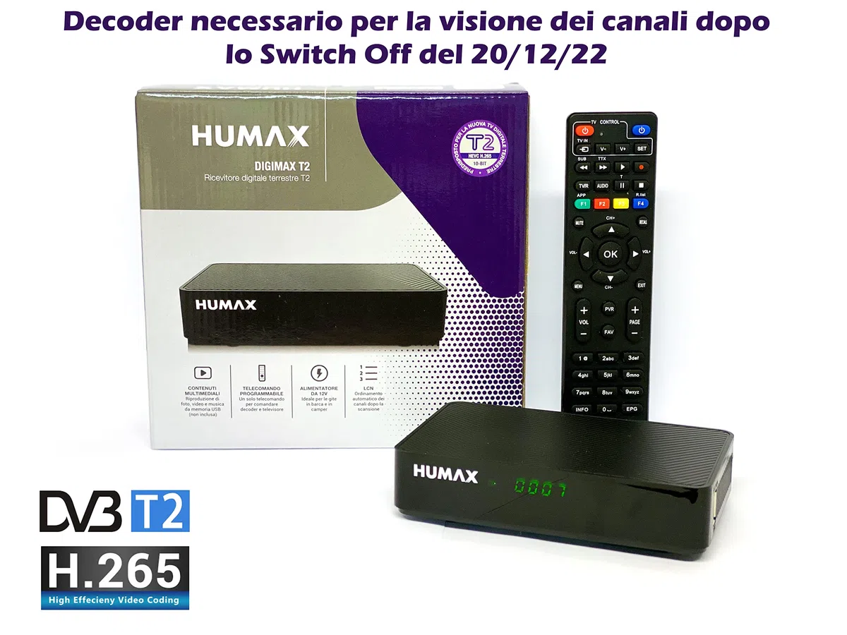Humax 9-00142 - Decoder digitale terrestre DVB-T2 HD-2022T2 Digimax T2 con telecomando 2 in 1 per controllare il TV