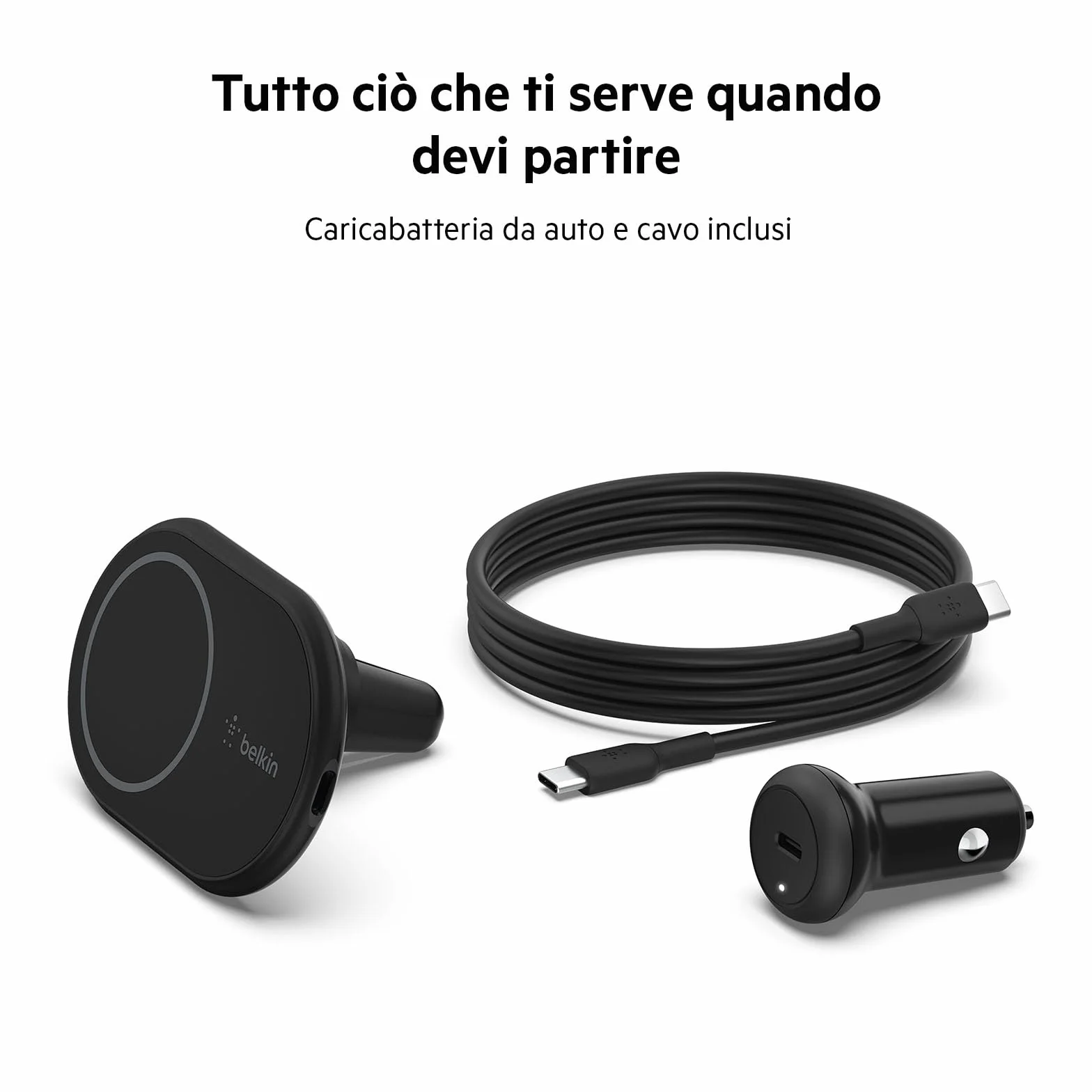 Belkin BoostCharge Supporto da auto magnetico per telefono, compatibile con MagSafe, iPhone 14/14 Plus, 13, 12, Pro, Max, mini, e altri (cavo e caricabatteria wireless inclusi)