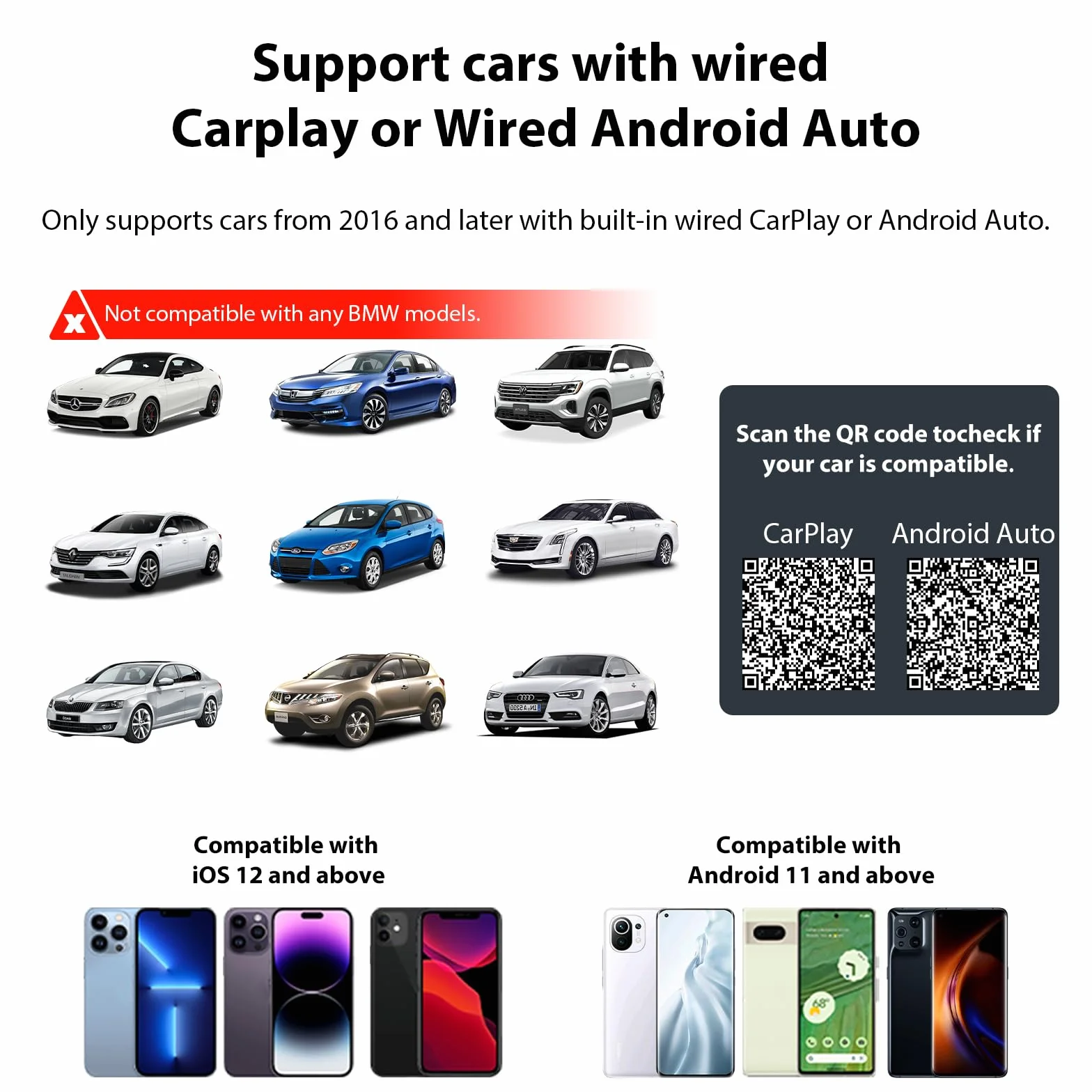 Adattatore wireless 2 in 1 CarPlay Android per auto, mini USB Plug & Play, compatibile dal 2016, connessione stabile, design ultra compatto