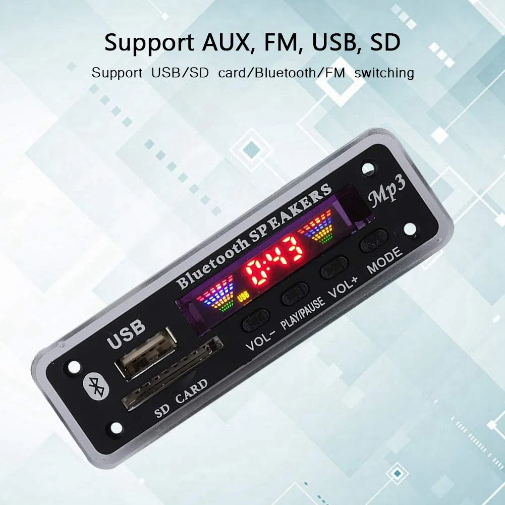 Tonysa Modulo Scheda di decodifica Bluetooth 5.0 DC 5V / 12V Bluetooth AUX SD FM Radio Lossless MP3 / WMA/WAV/FLAC/Ape Modulo Scheda di decodifica, Display a Colori(Nero)