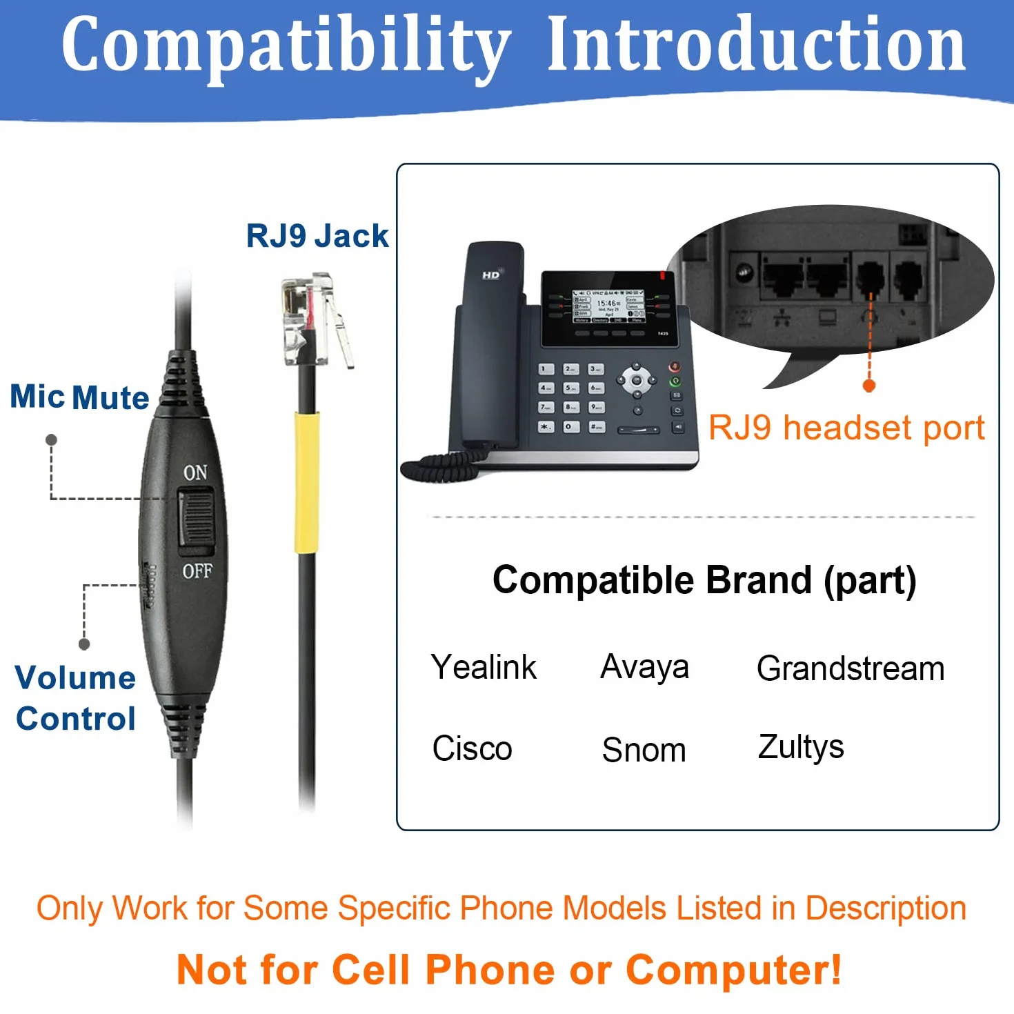 Cuffie Telefono Fisso con Microfono a Cancellazione del Rumore, Auricolare RJ9 Compatibile con Grandstream GXP1630 1620 1610 Yealink SIP-T21P T23G T41 T46 Snom D785 D710 Avaya 1608 1616 9611G Telefoni