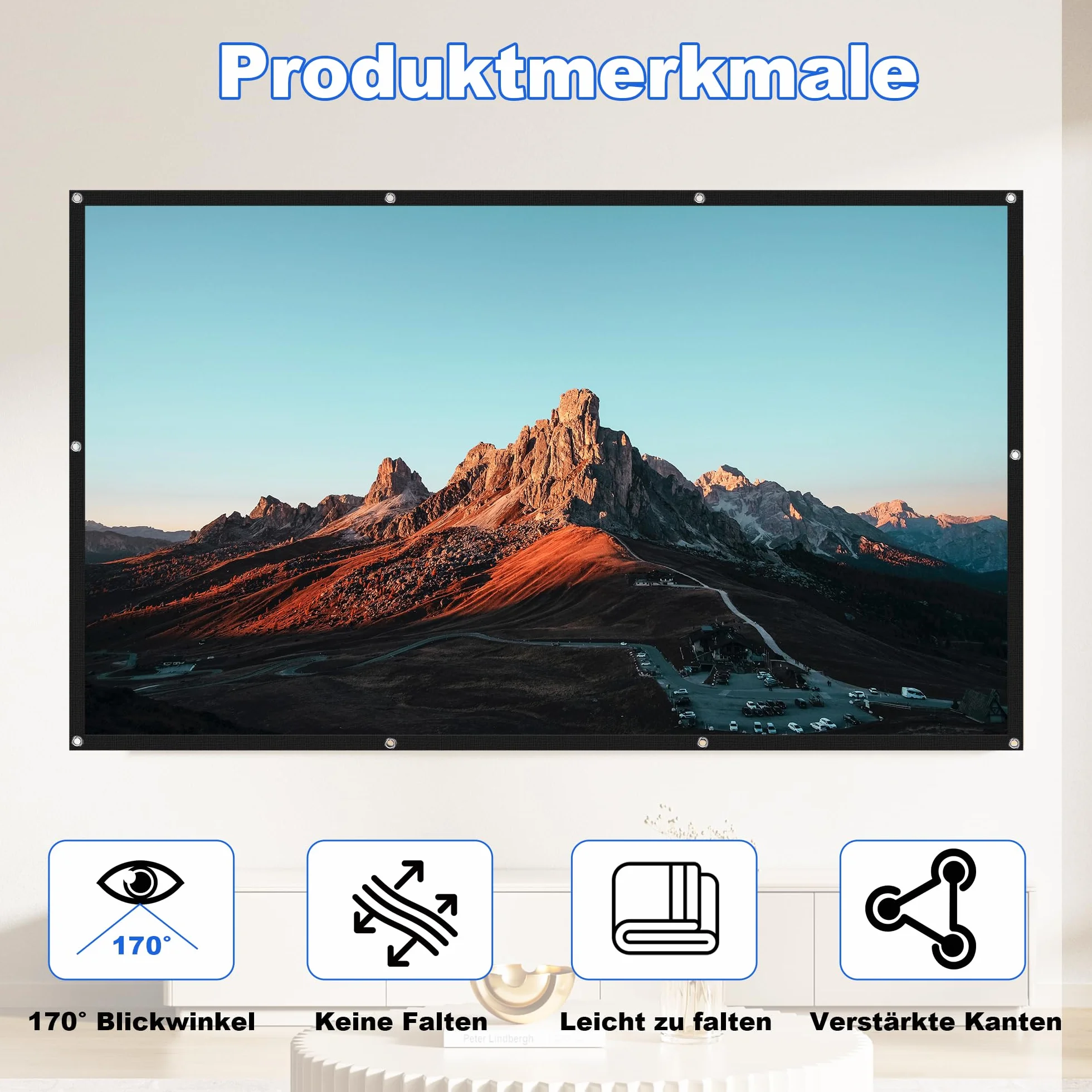 Schermo Proiettore 100 Pollici, Telo Proiettore 16:9 4K Full HD, Portatile Projector Screen Anti Rughe per Esterno Cinema Casa Festa Campeggio