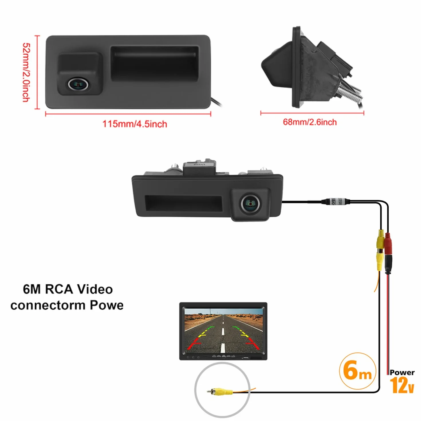 Hodozzy 170 Gradi Telecamera Retromarcia per VW/Audi, AHD&CVBS IP67 Impermeabile Visione Notturna Auto Tronco Maniglia Telecamera Posteriore per Auto per Tiguan Passat Sagitar per Audi A6L A5 A4L Q7