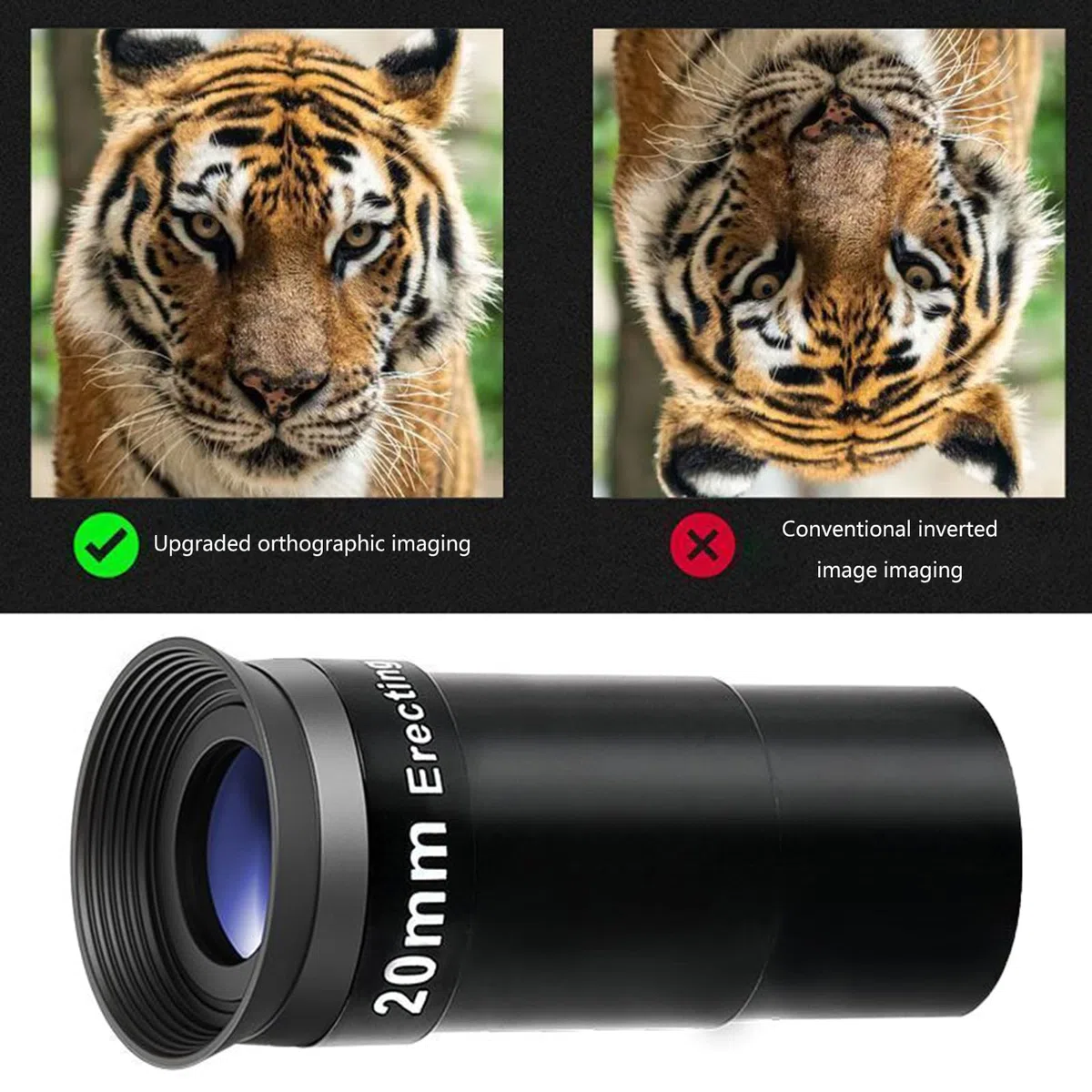 Oculare raddrizzatore da 20 mm con Ampia visuale per telescopi astronomici, vestibilità Comoda da 1,25 Pollici